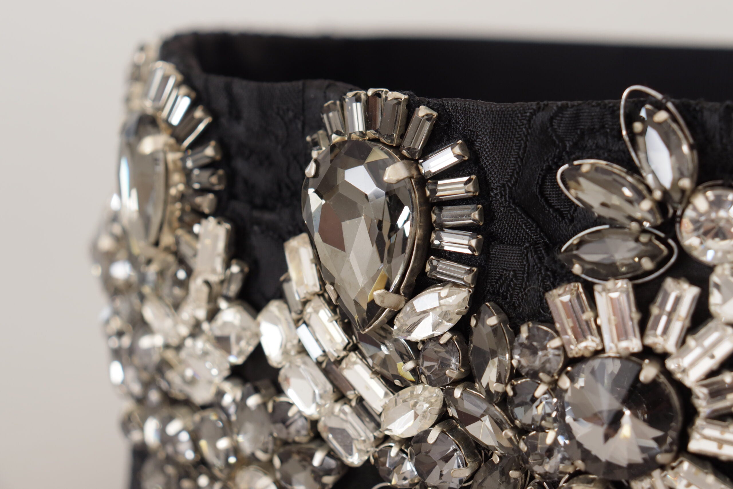 Black Silk Brass Crystal Embellished Waist Belt - ventzia