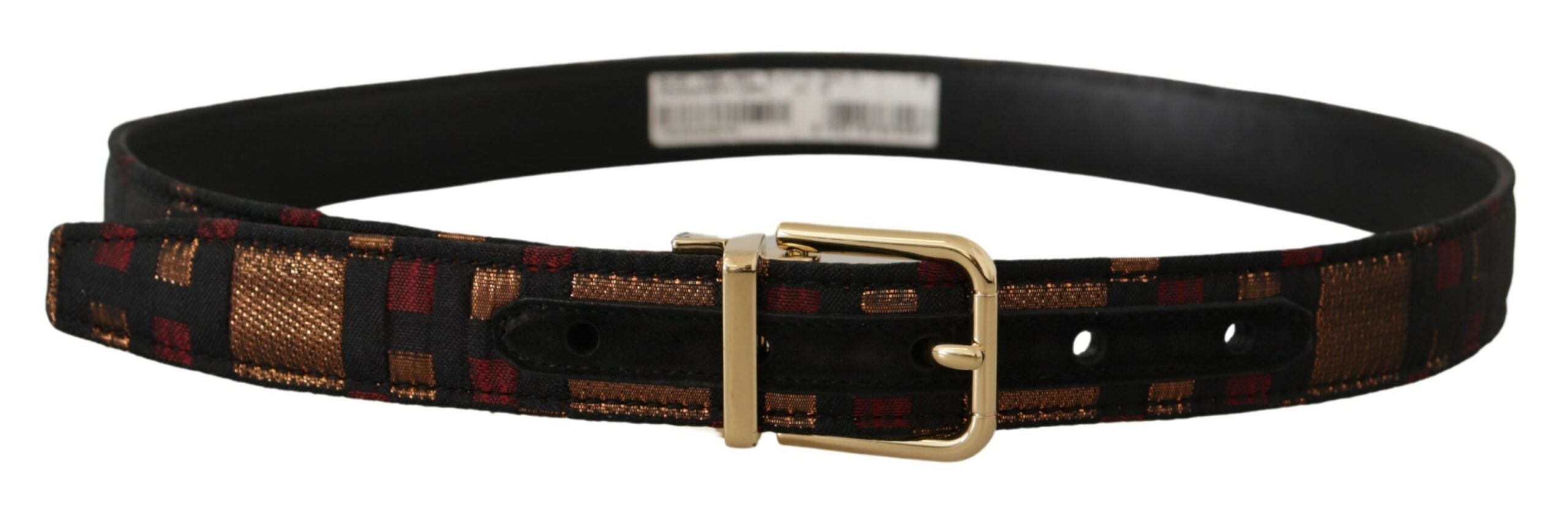 Multicolor Leather Jacquard Gold Metal Buckle Belt - ventzia