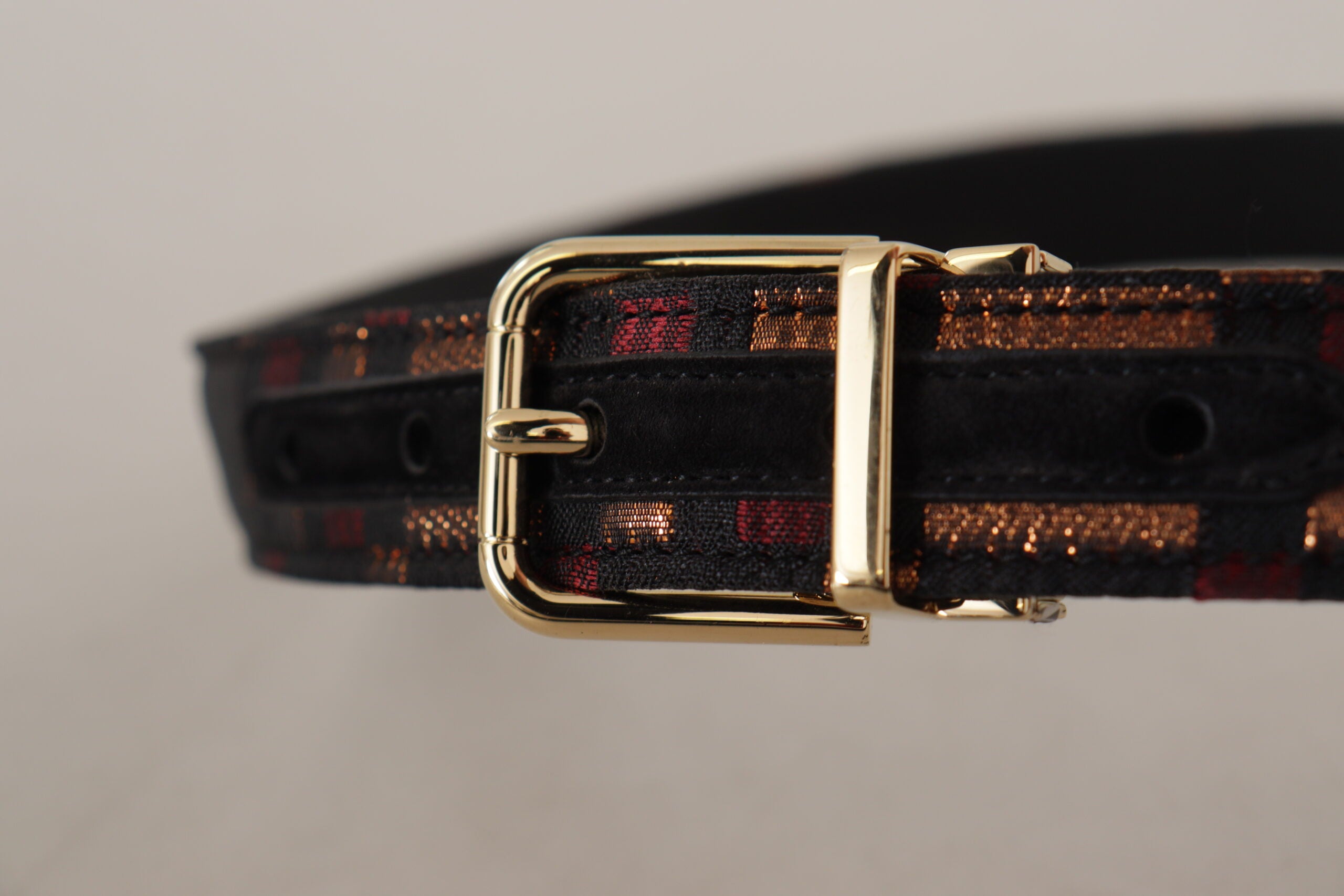 Multicolor Leather Jacquard Gold Metal Buckle Belt - ventzia
