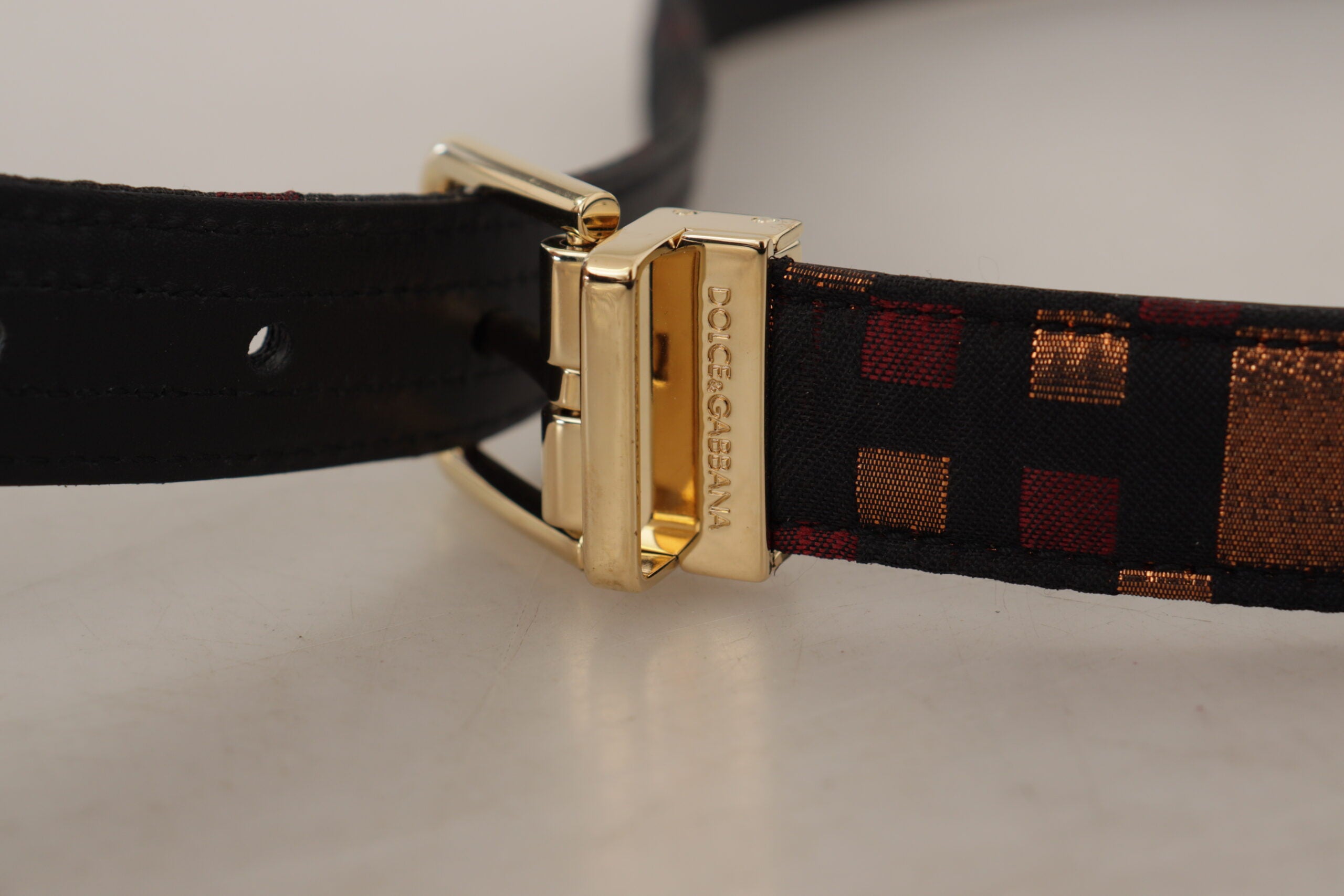 Multicolor Leather Jacquard Gold Metal Buckle Belt - ventzia