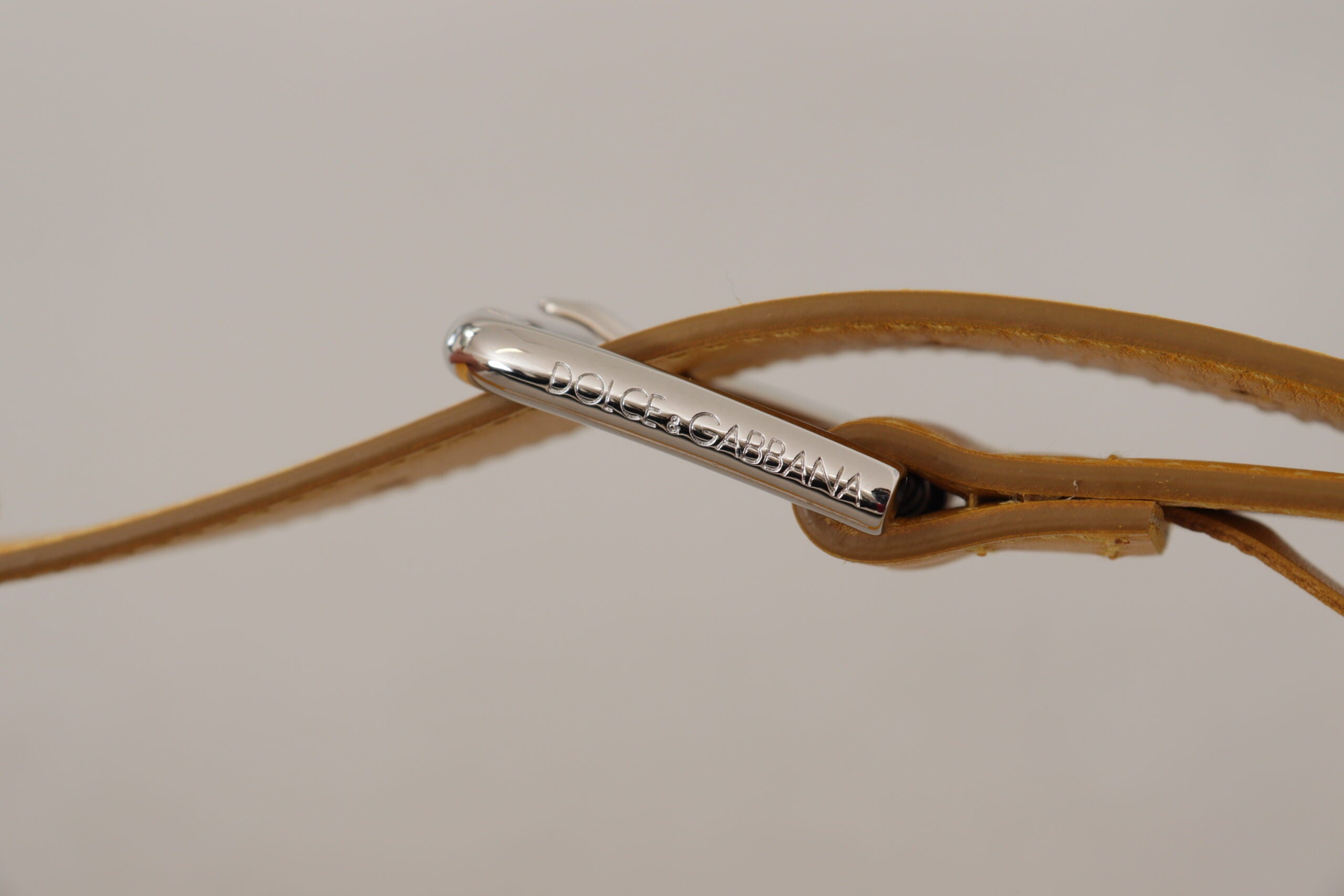 Yellow Leather Silver Tone Logo Metal Buckle Belt - ventzia