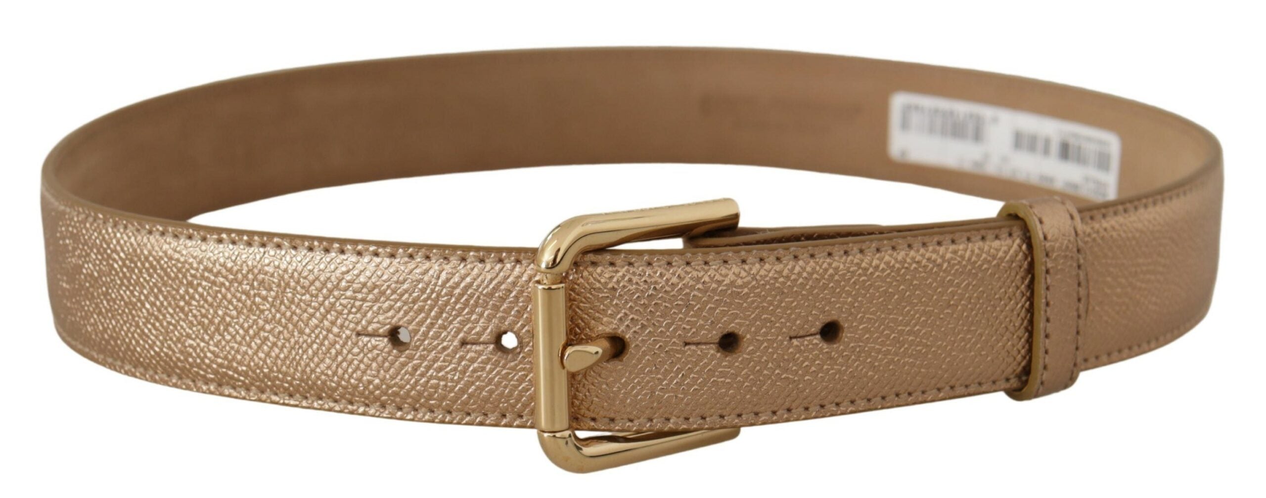 Rose Gold Leather Metallic Tone Metal Buckle Belt - ventzia