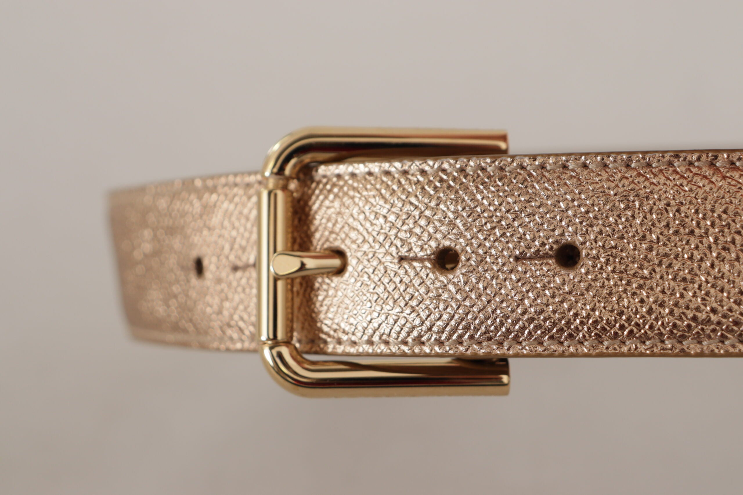 Rose Gold Leather Metallic Tone Metal Buckle Belt - ventzia