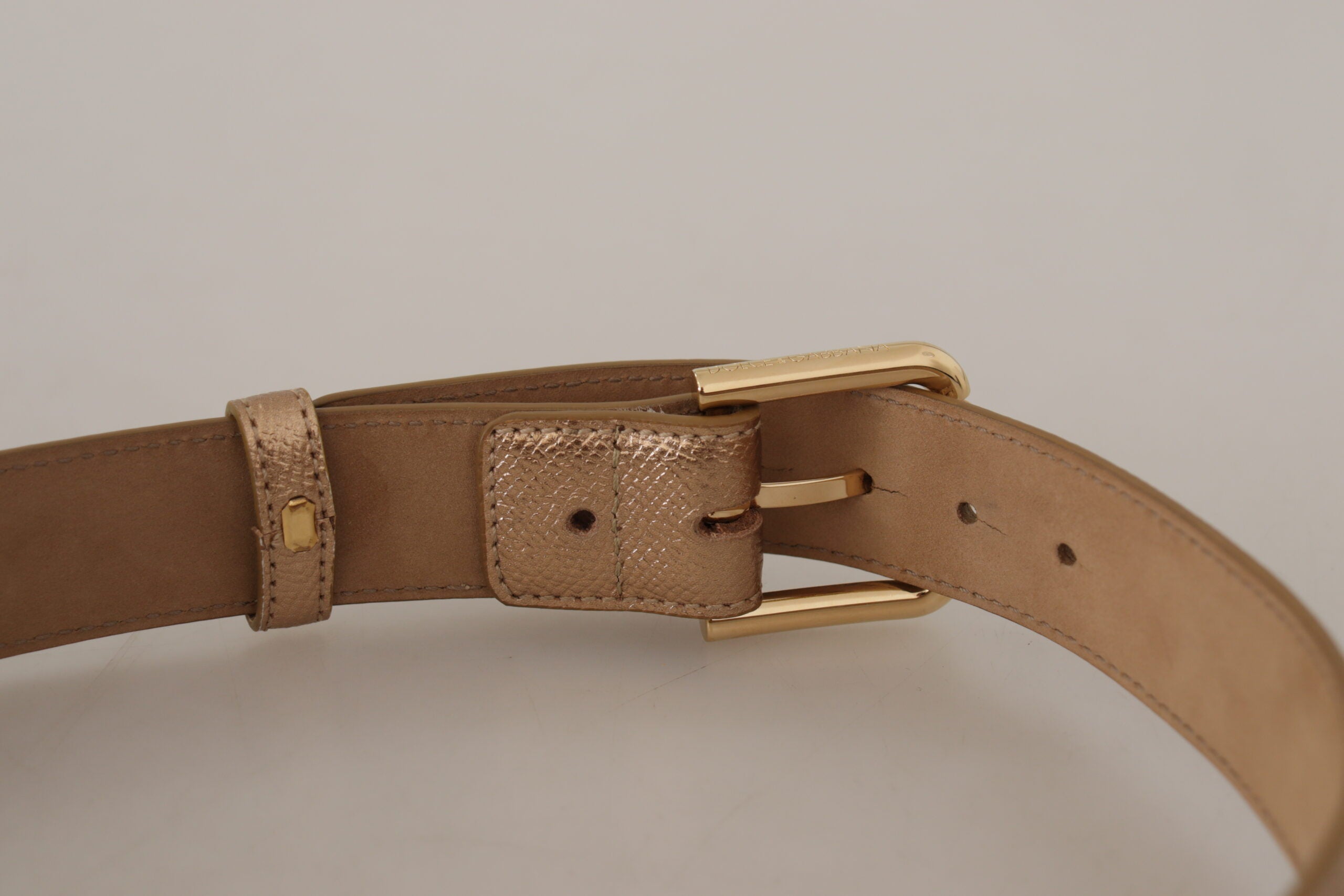 Rose Gold Leather Metallic Tone Metal Buckle Belt - ventzia