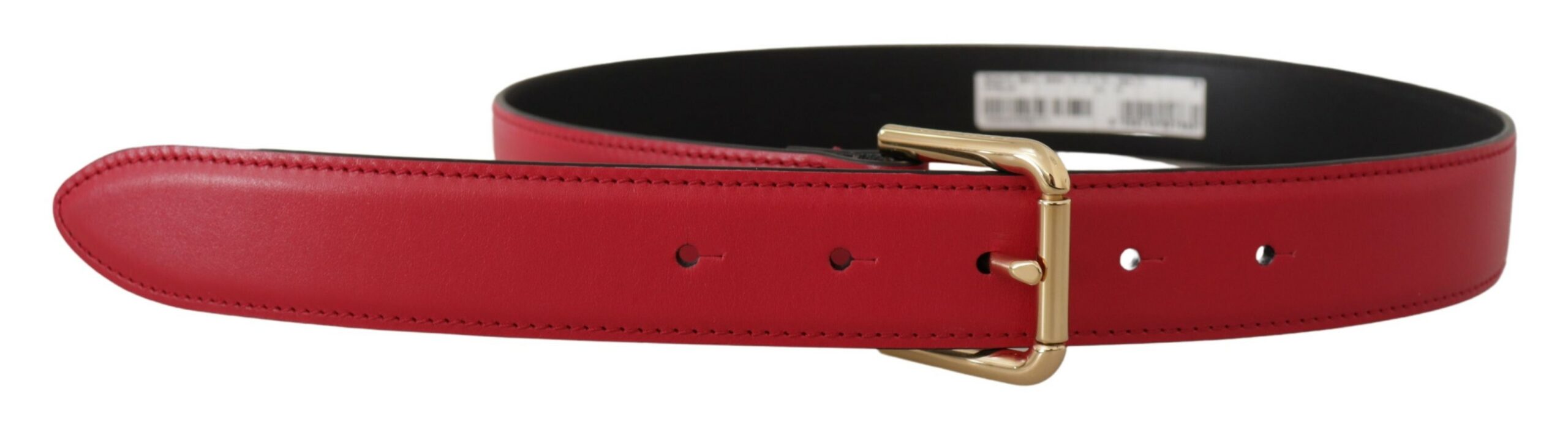Red Calf Leather Gold Tone Logo Metal Buckle Belt - ventzia