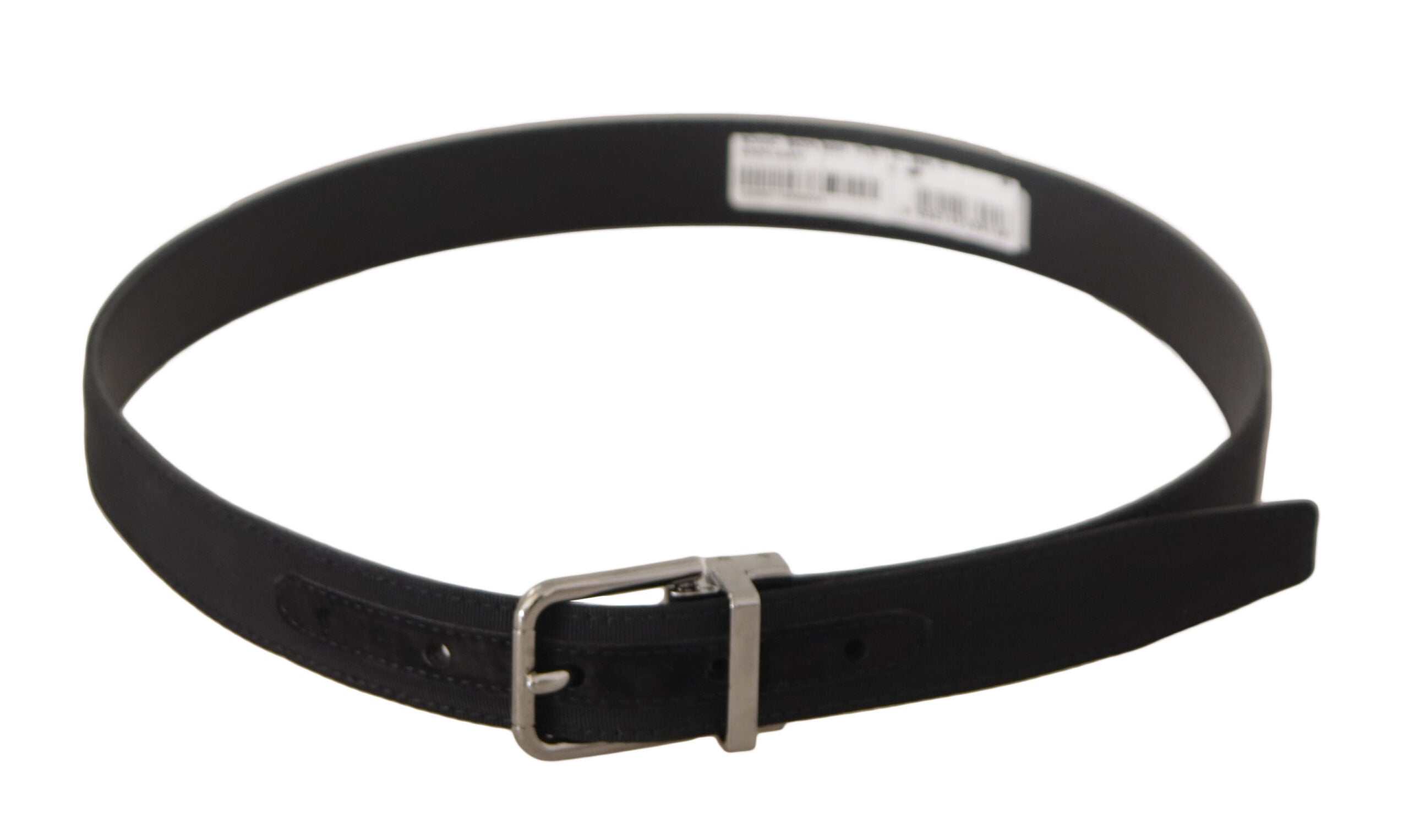Black Canvas Leather Silver Tone Metal Buckle Belt - ventzia