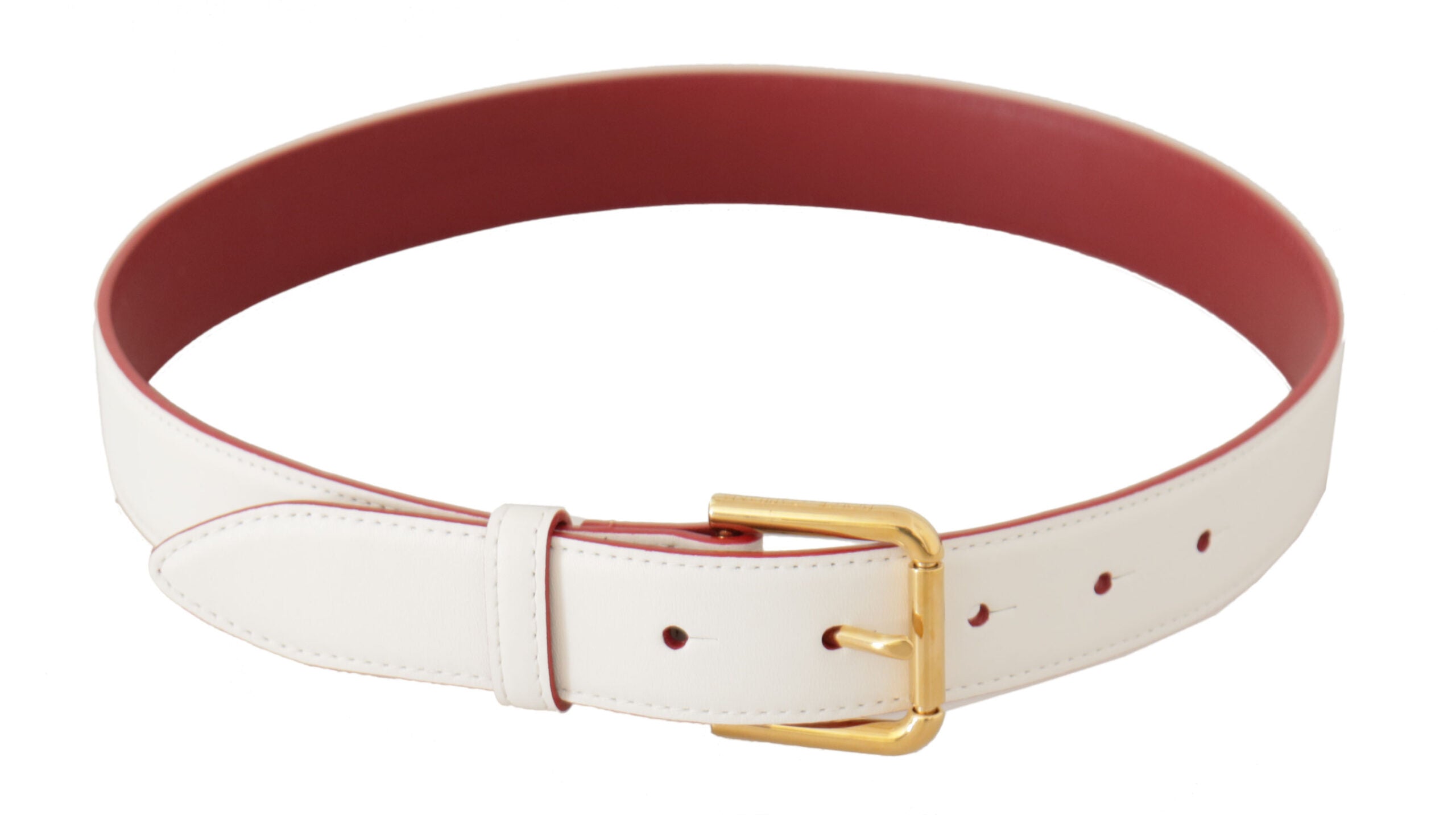 White Calf Leather Two-Toned Gold Metal Buckle Belt - ventzia