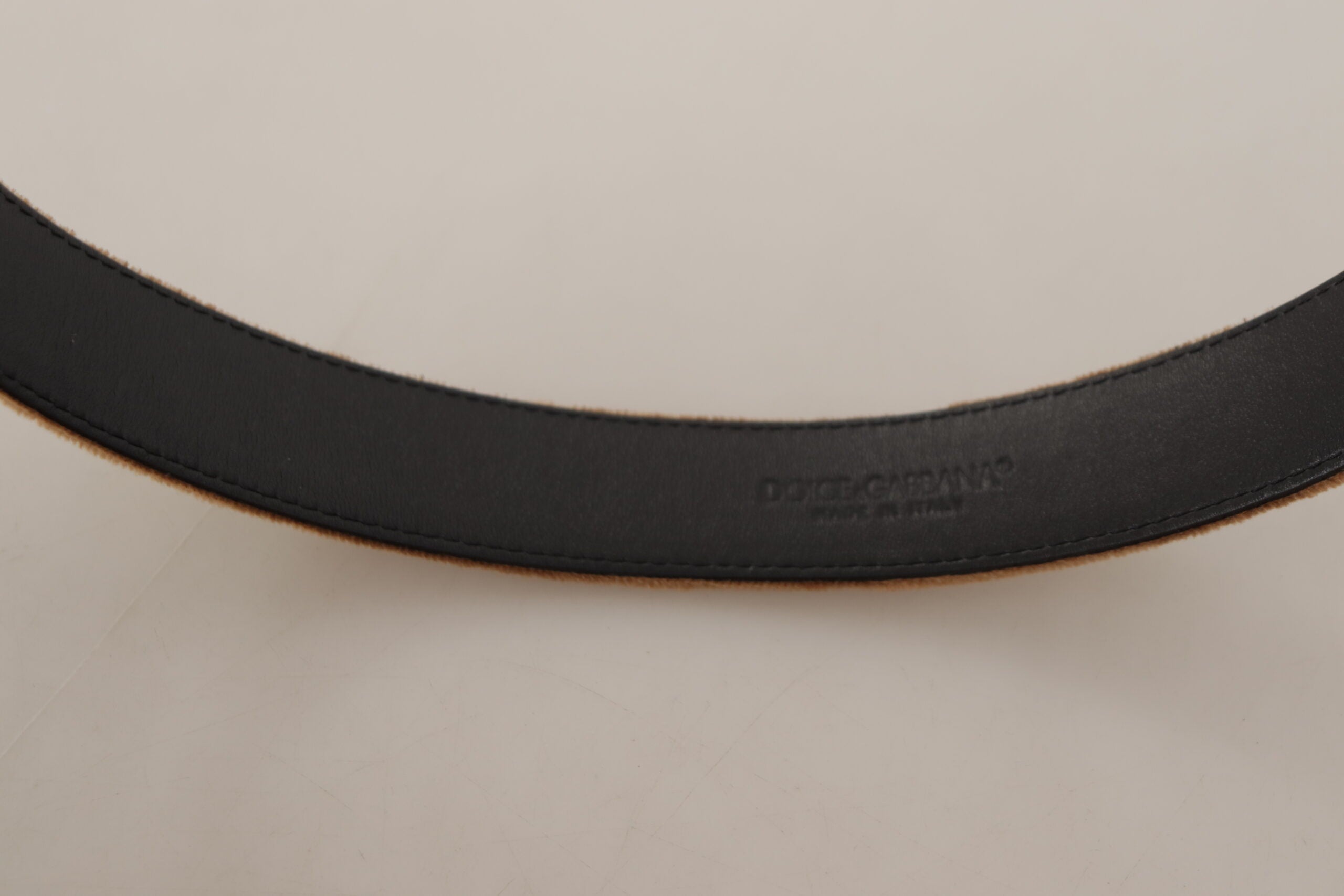 Brown Velvet Bronze Vintage Logo Metal Buckle Belt - ventzia