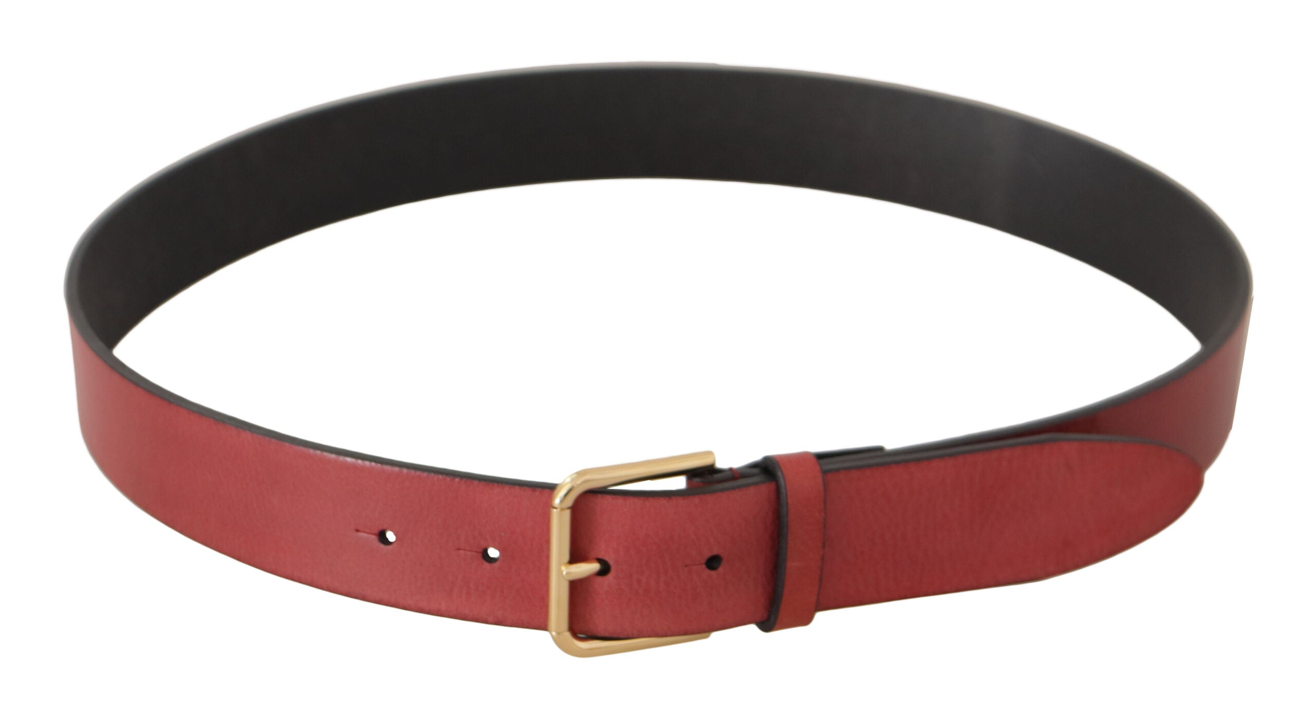Red Leather Gold Logo Engraved Metal Buckle Belt - ventzia