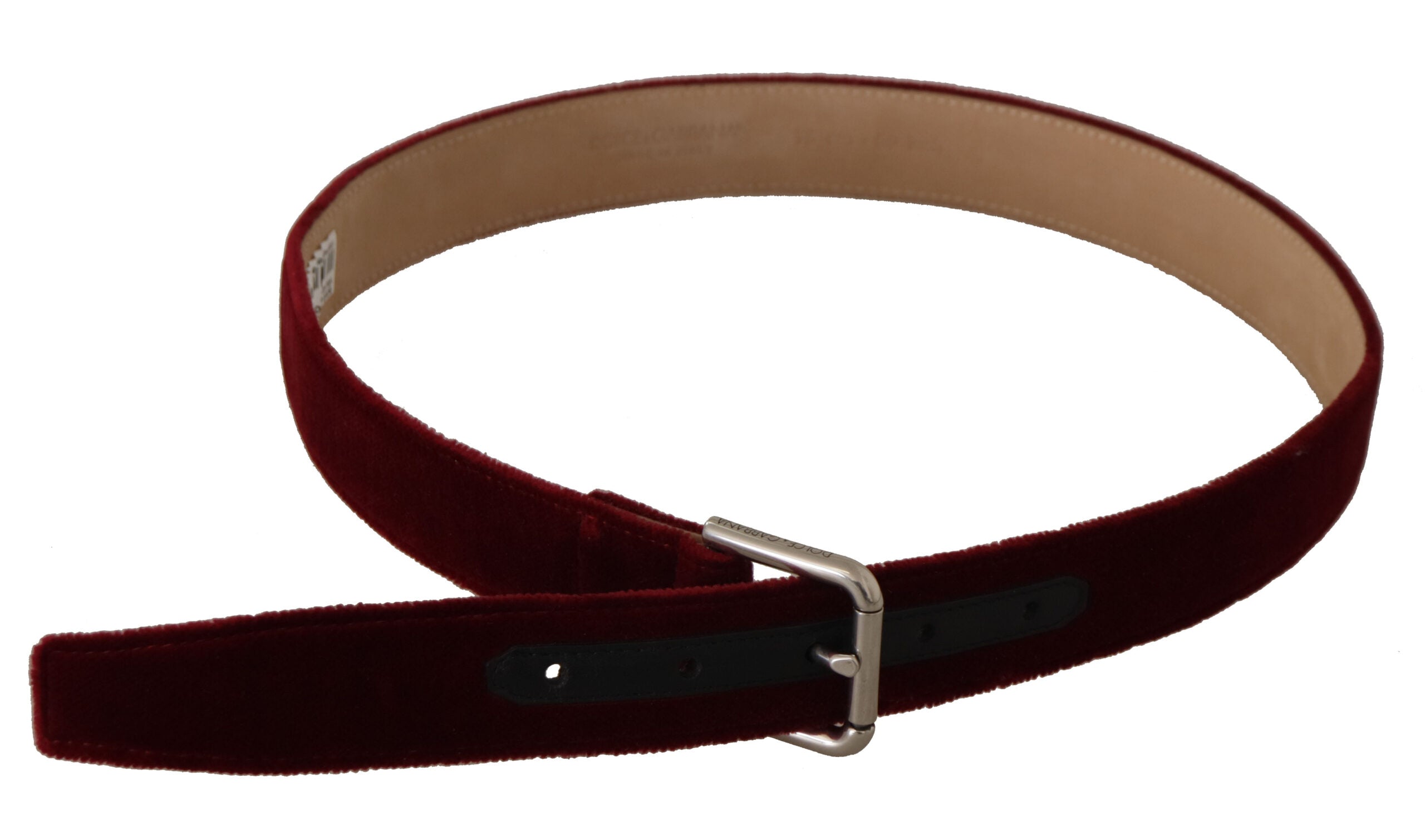 Red Velvet Silver Logo Engraved Metal Buckle Belt - ventzia