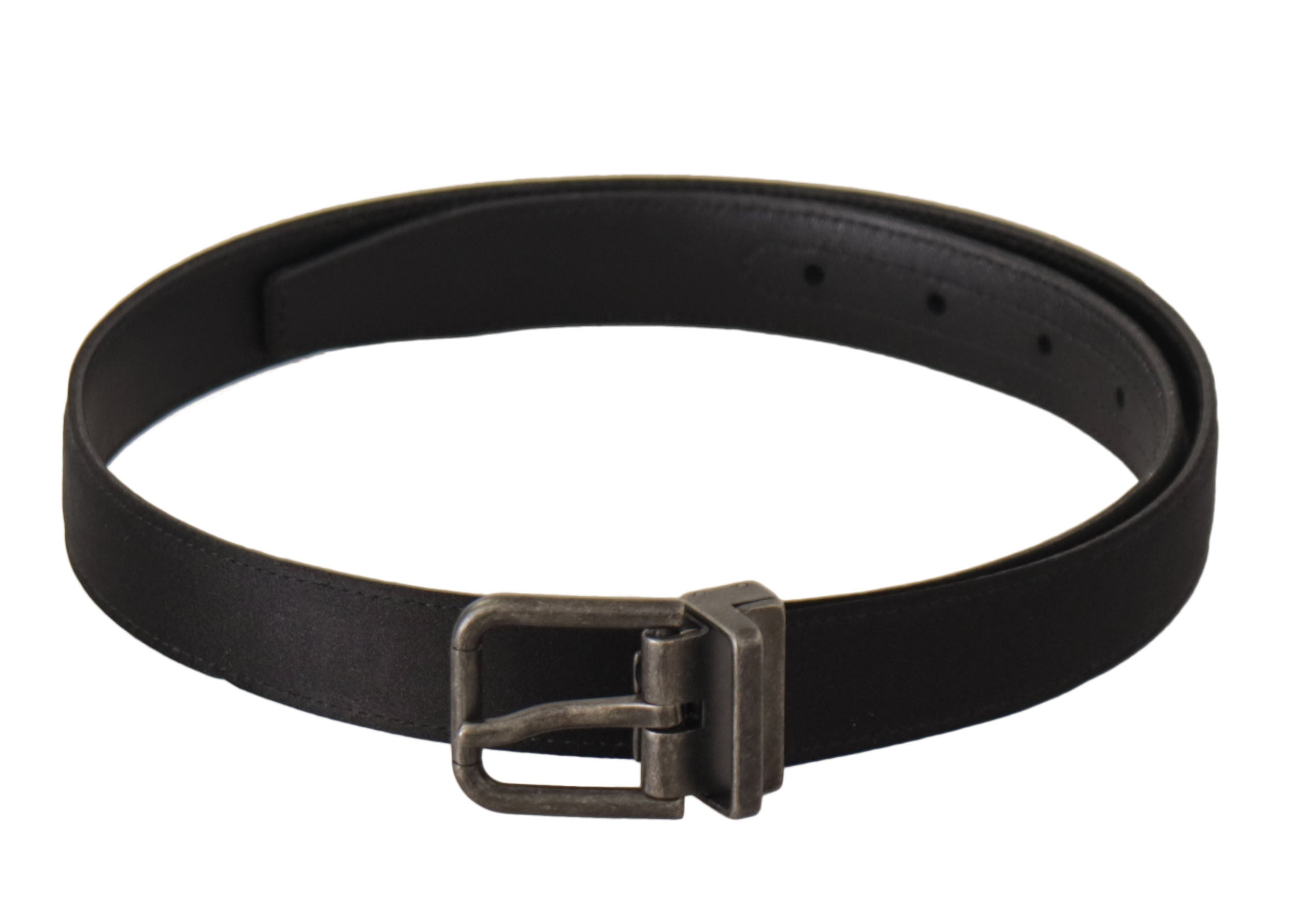 Black Calfskin Leather Vintage Metal Buckle Belt - ventzia