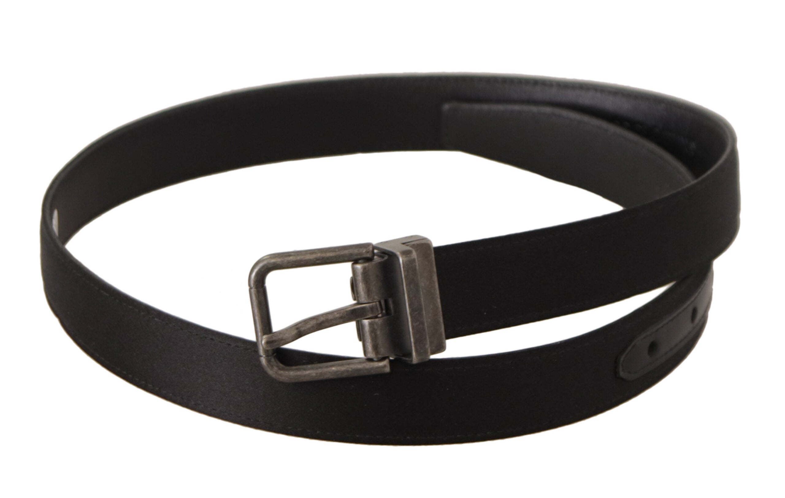 Black Calfskin Leather Vintage Metal Buckle Belt - ventzia