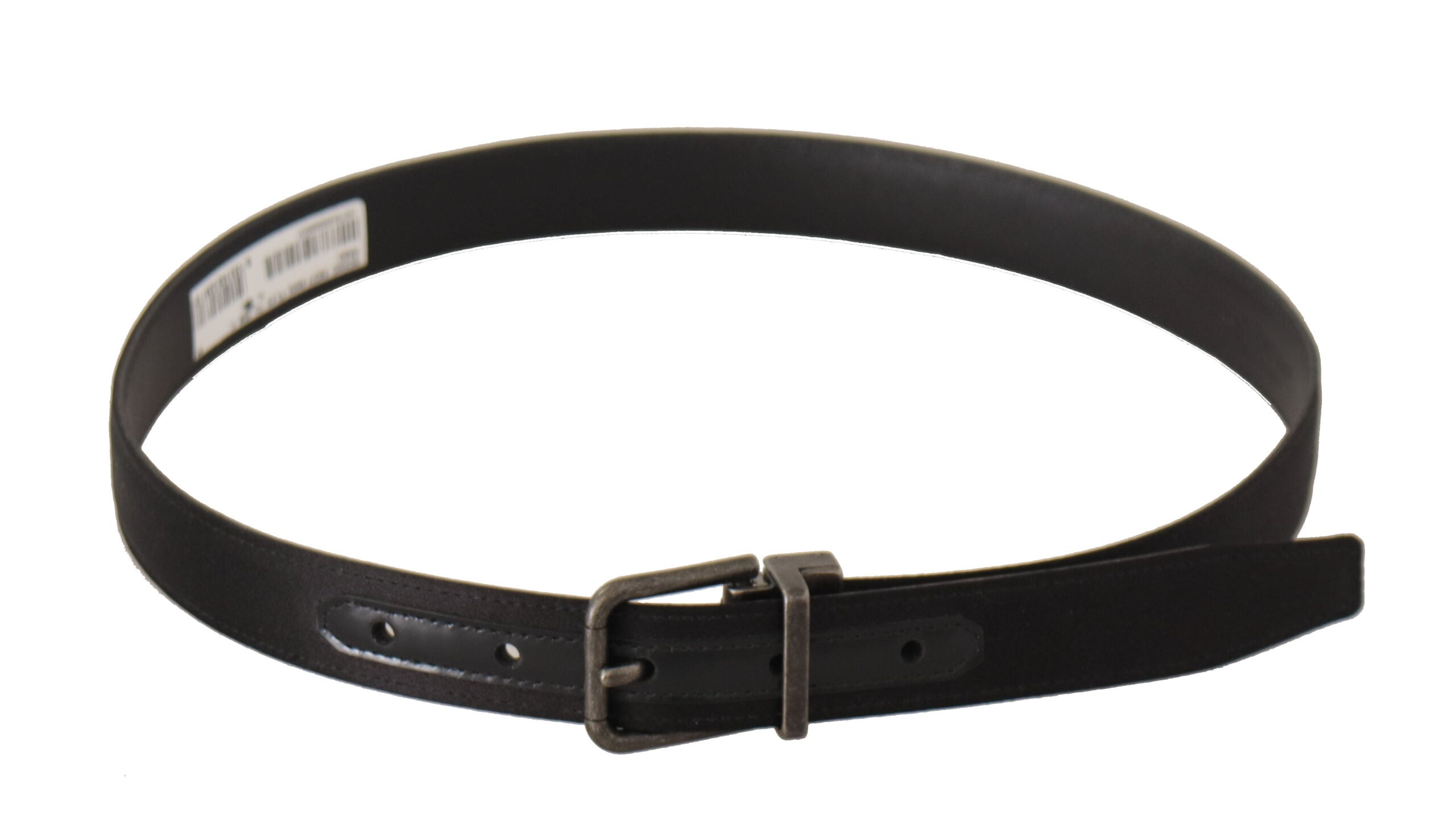 Black Calfskin Leather Vintage Metal Buckle Belt - ventzia
