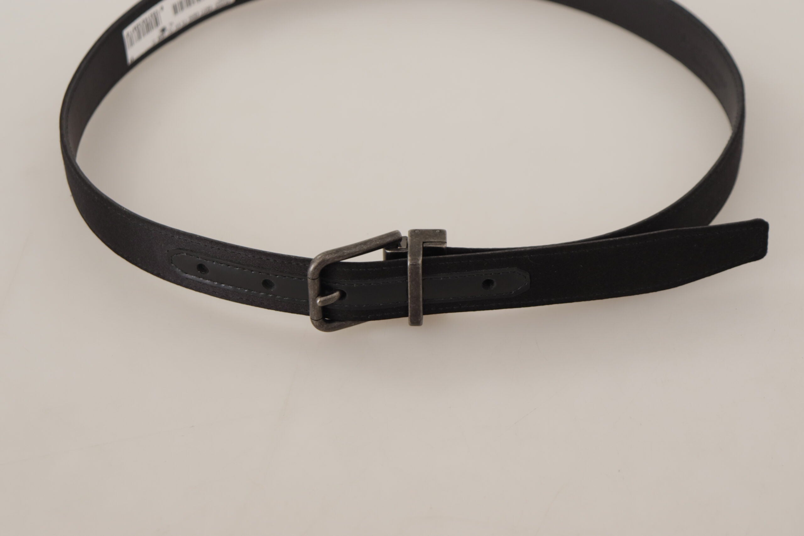 Black Calfskin Leather Vintage Metal Buckle Belt - ventzia