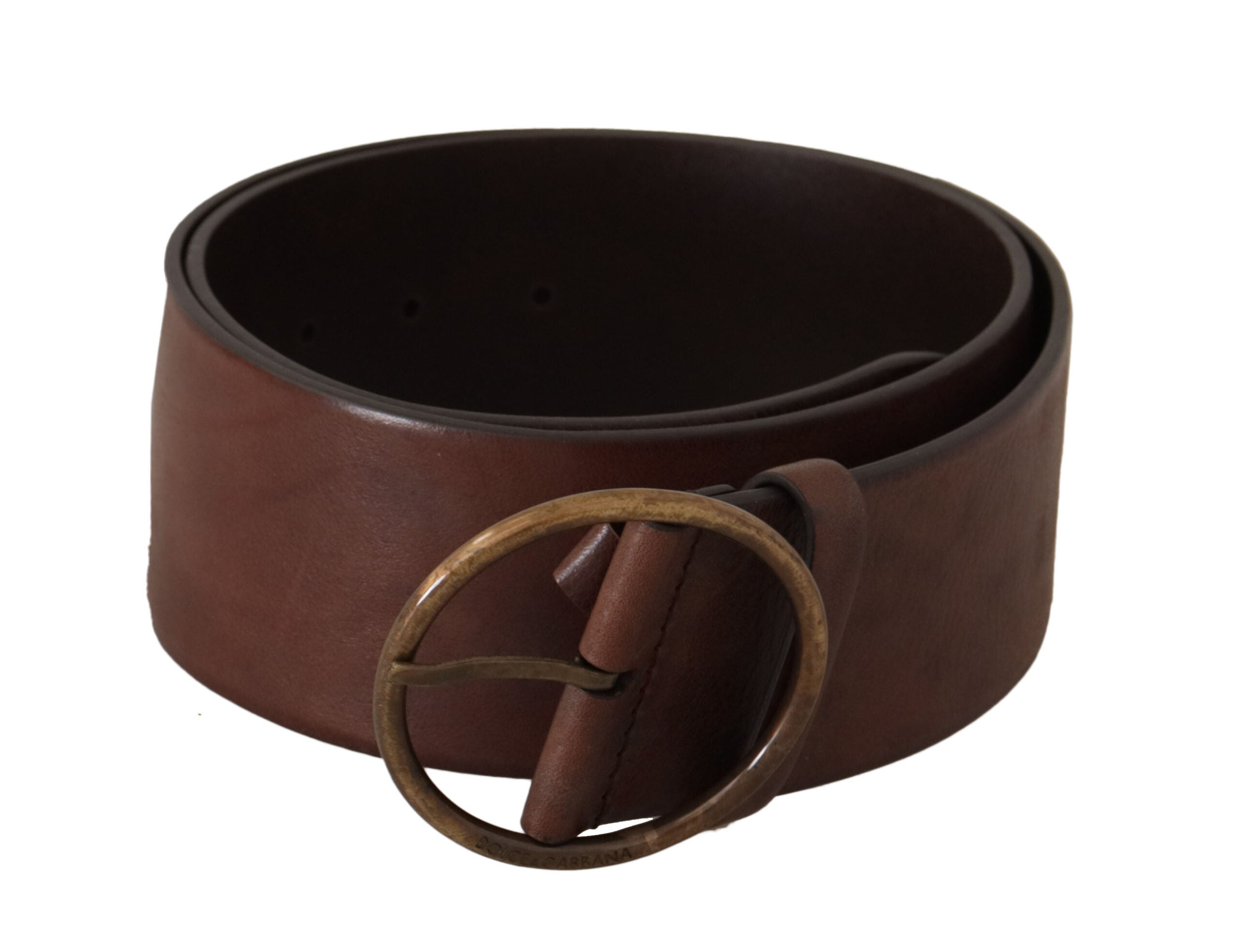 Dark Brown Wide Waist Leather Metal Round Buckle Belt - ventzia