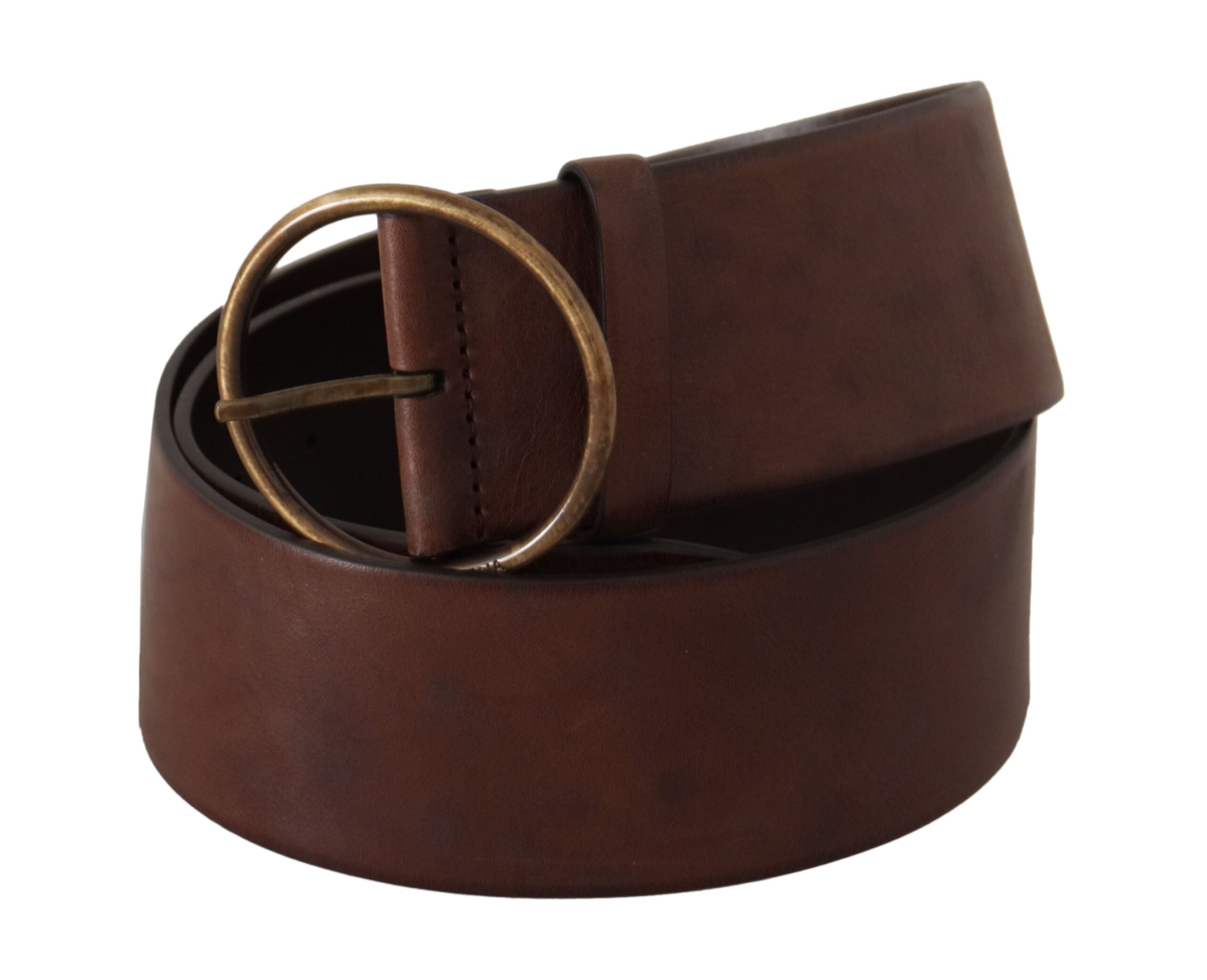 Dark Brown Wide Waist Leather Metal Round Buckle Belt - ventzia