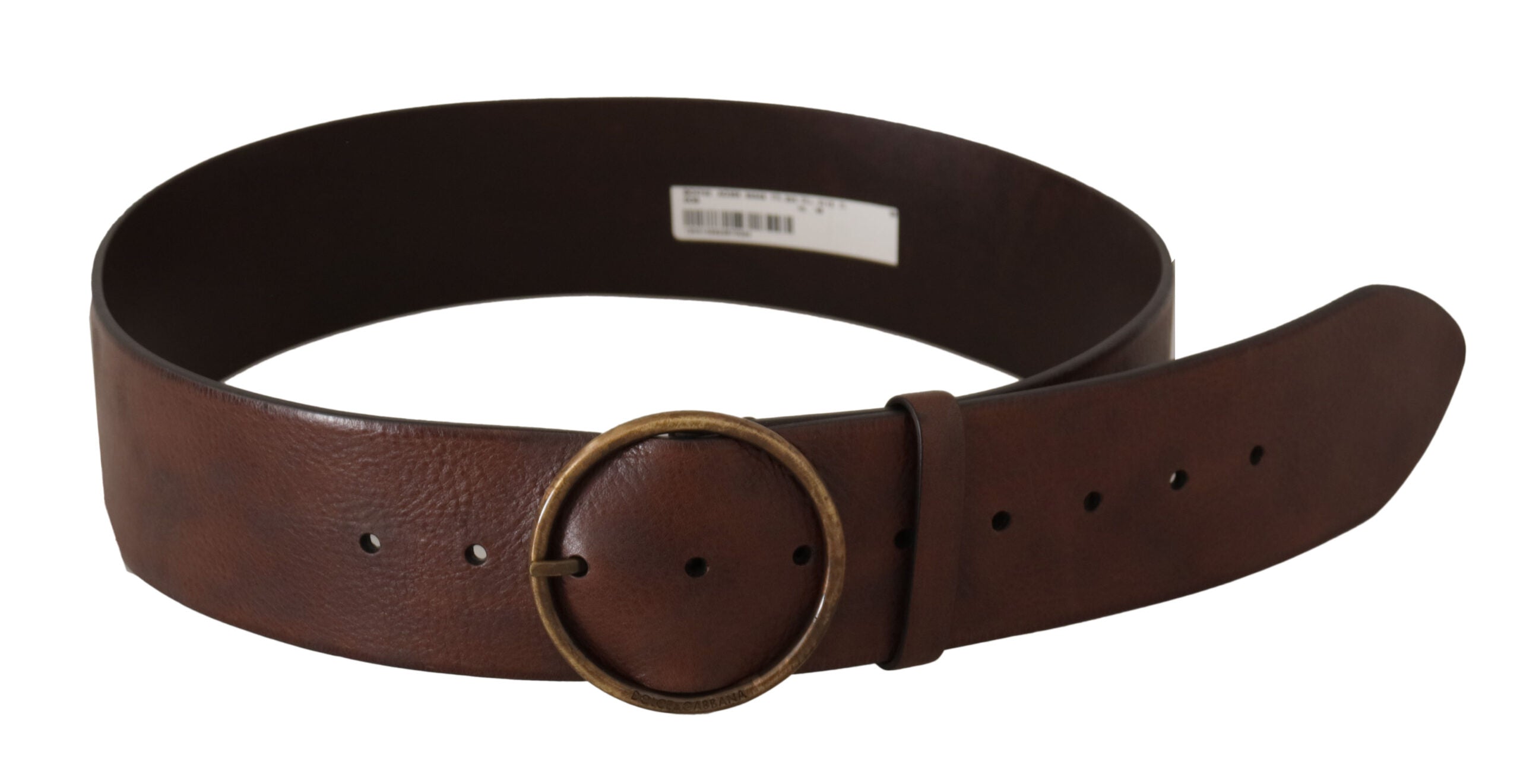 Dark Brown Wide Waist Leather Metal Round Buckle Belt - ventzia