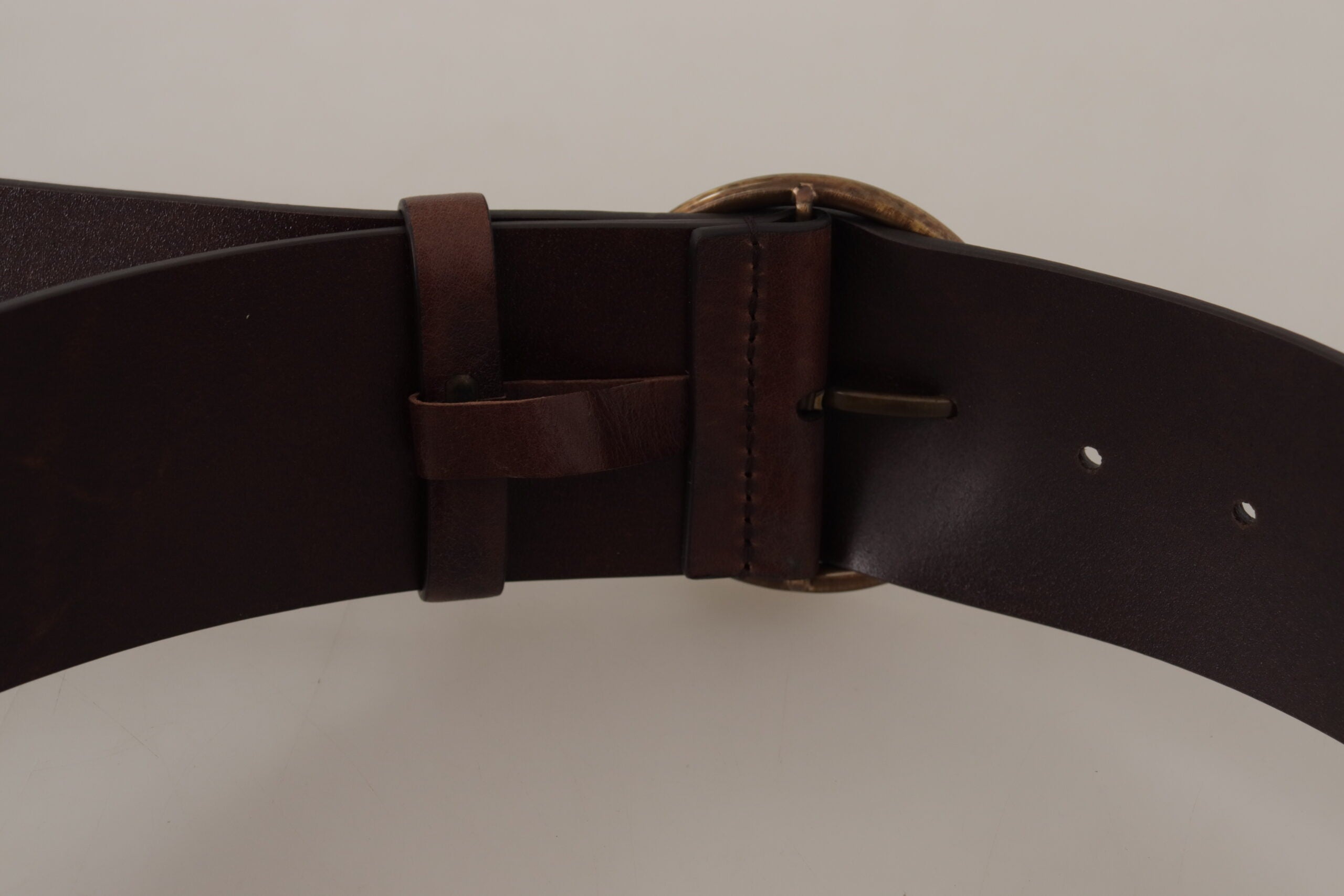 Dark Brown Wide Waist Leather Metal Round Buckle Belt - ventzia