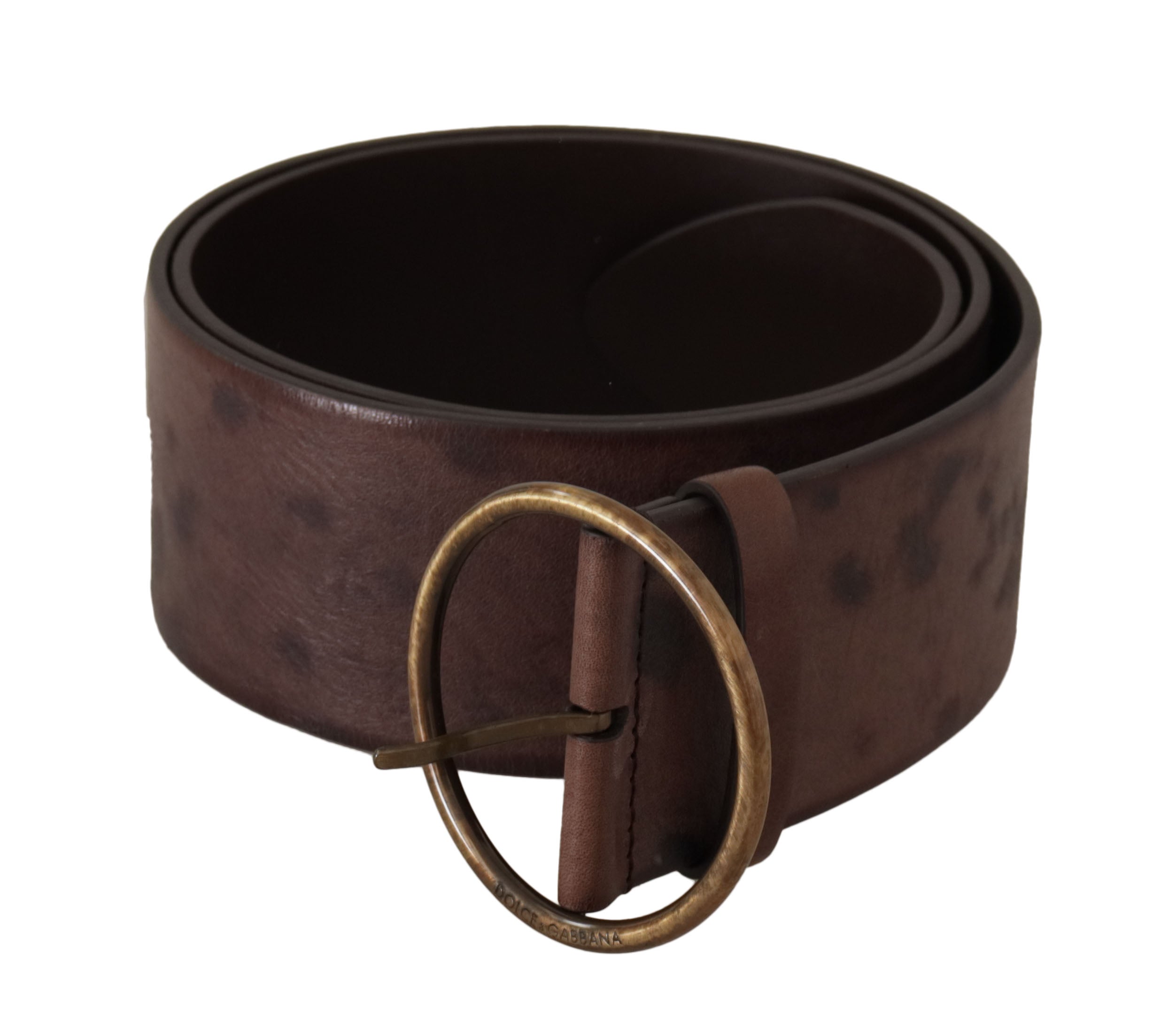 Dark Brown Wide Calf Leather Logo Round Buckle Belt - ventzia