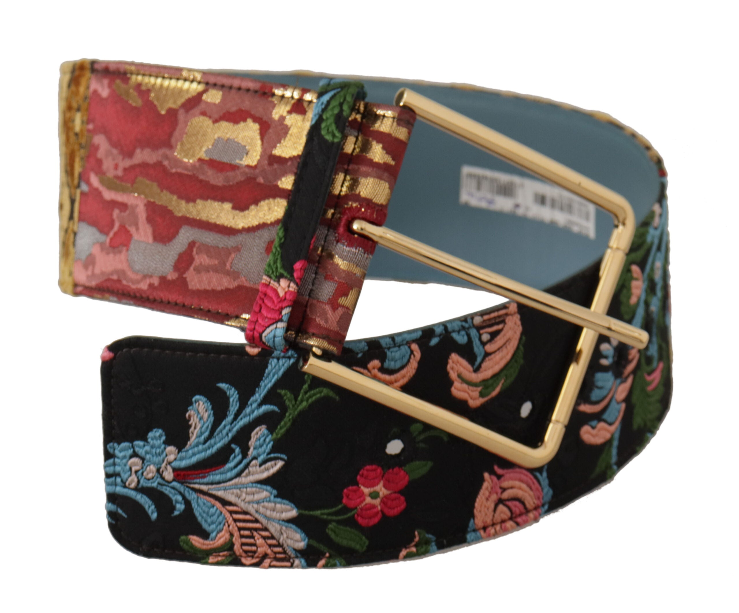 Multicolor Embroidered Leather Gold Metal Buckle Belt - ventzia