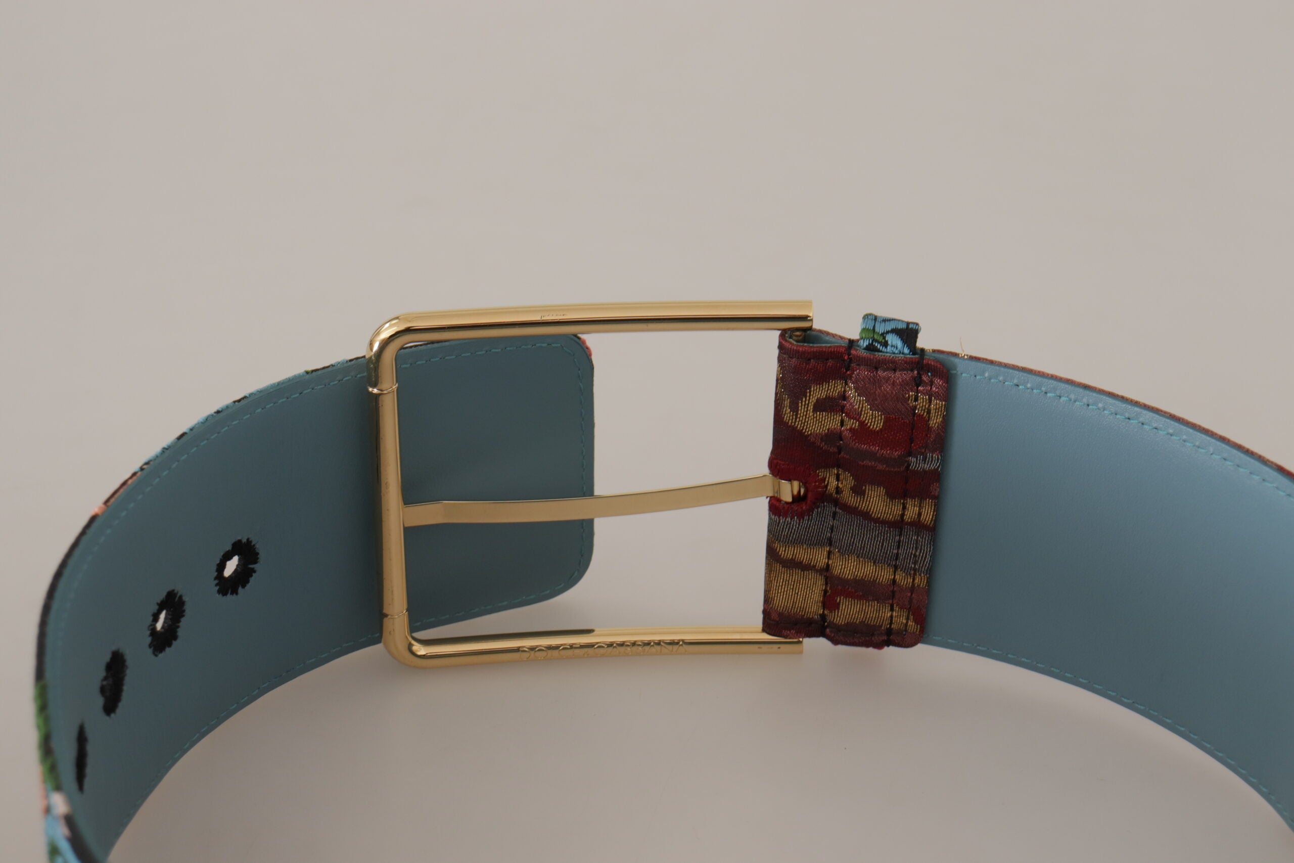 Multicolor Embroidered Leather Gold Metal Buckle Belt - ventzia