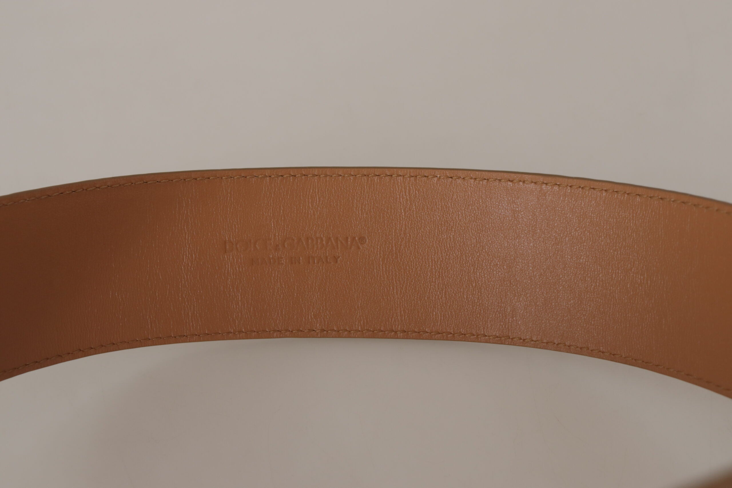 Brown Beige Leather Gold Metal Oval Buckle Belt - ventzia