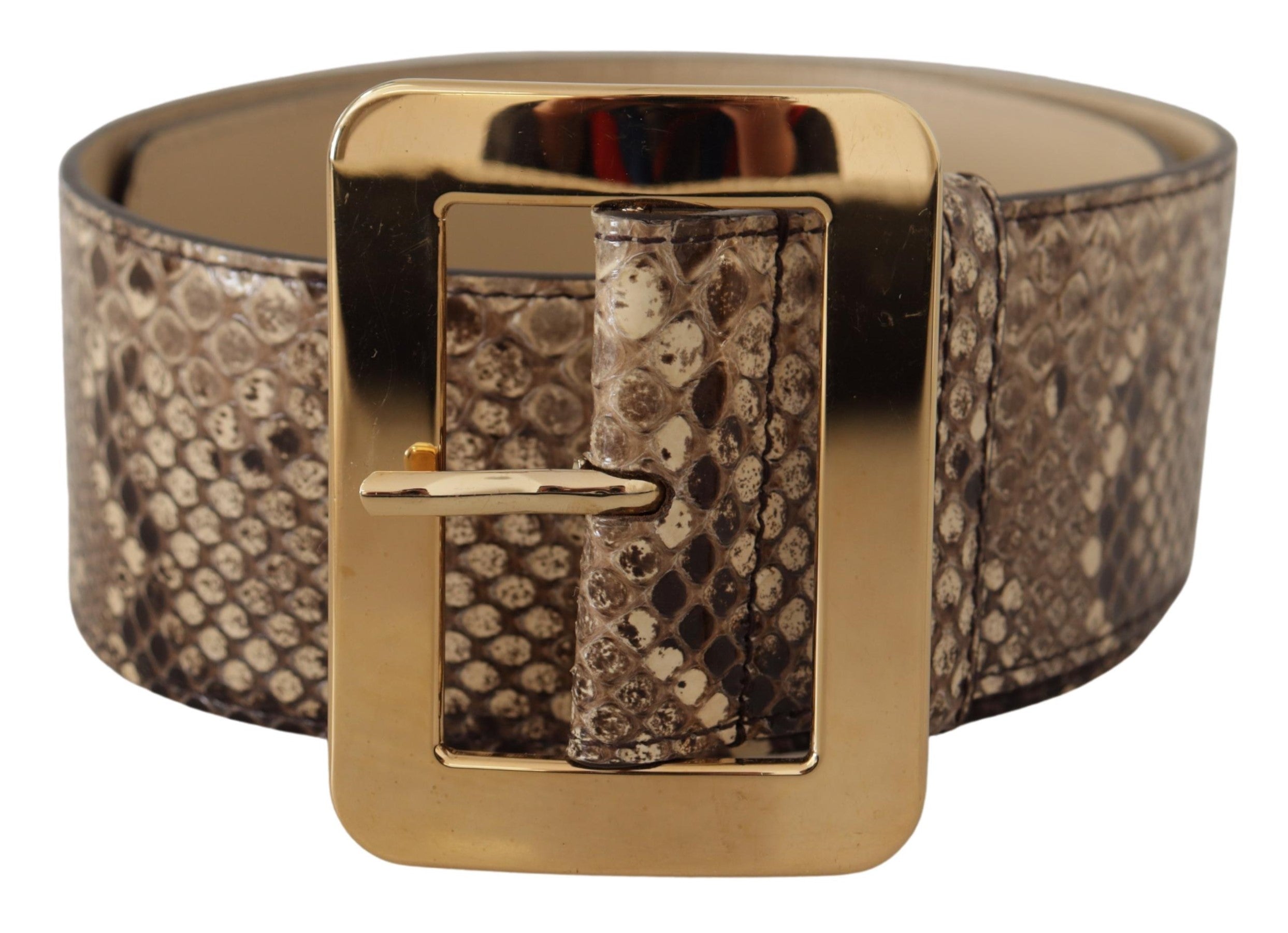 Brown Exotic Wide Waist Leather Gold Metal Buckle Belt - ventzia