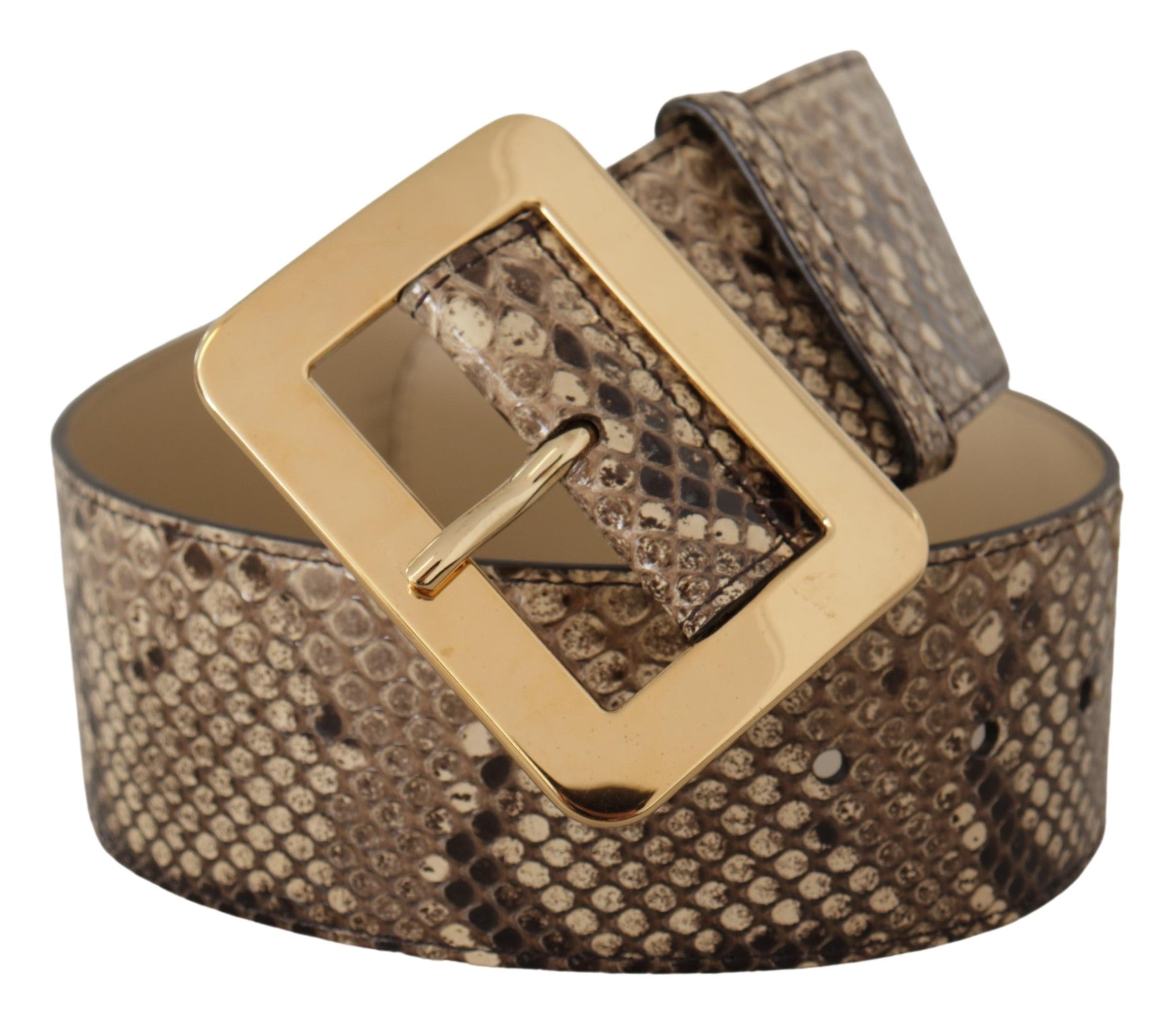 Brown Exotic Wide Waist Leather Gold Metal Buckle Belt - ventzia