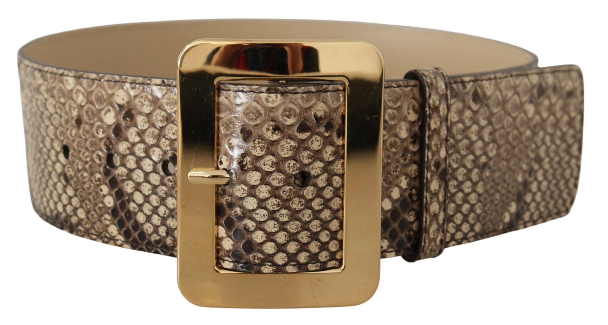 Brown Exotic Wide Waist Leather Gold Metal Buckle Belt - ventzia