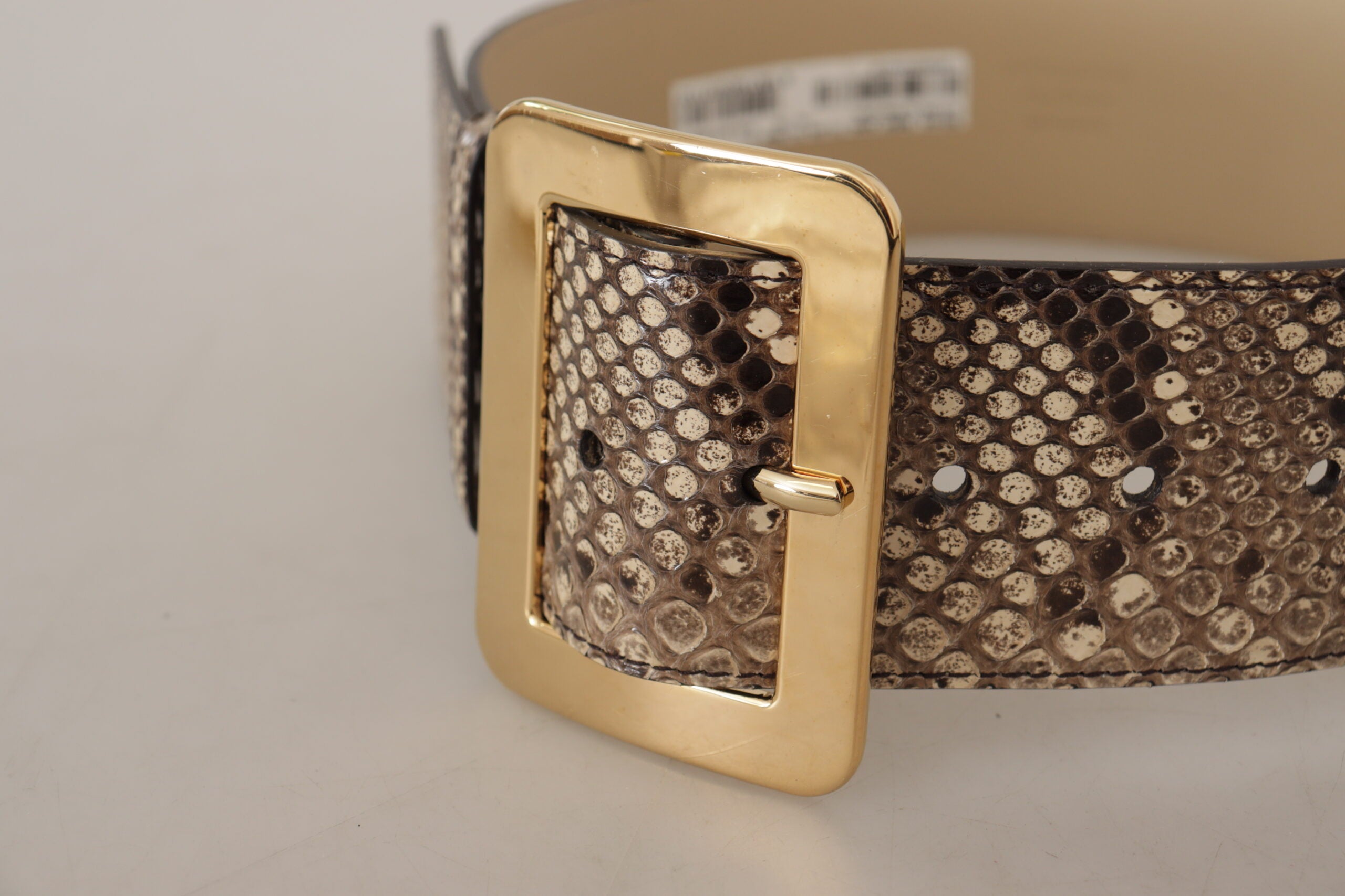 Brown Exotic Wide Waist Leather Gold Metal Buckle Belt - ventzia