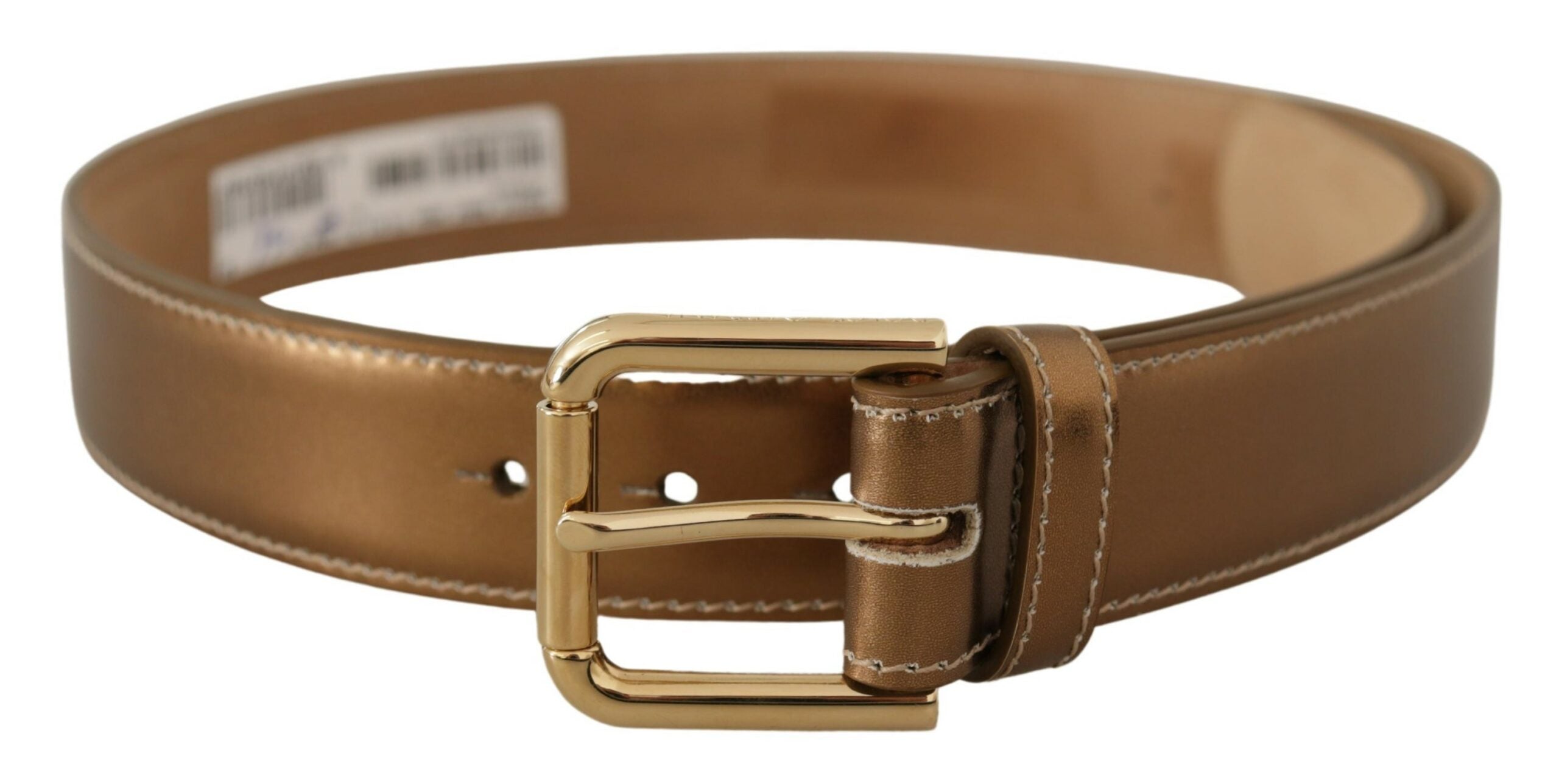 Bronze Calf Leather Gold Logo Waist Buckle Belt - ventzia
