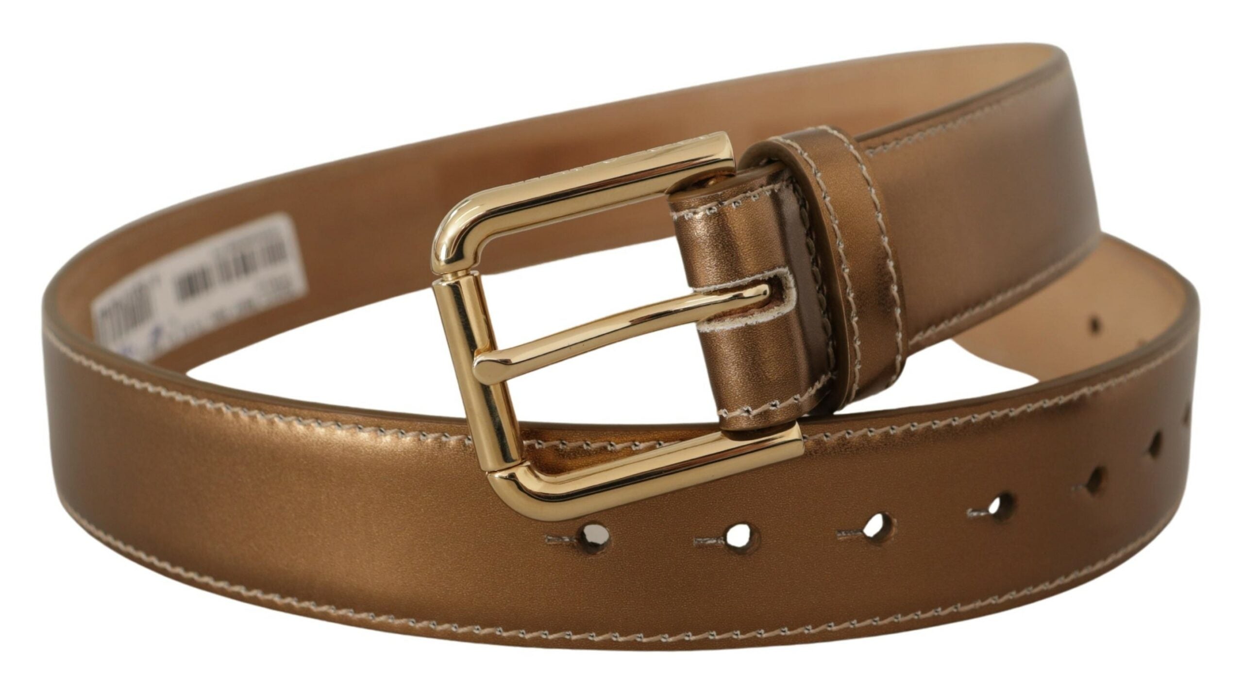 Bronze Calf Leather Gold Logo Waist Buckle Belt - ventzia