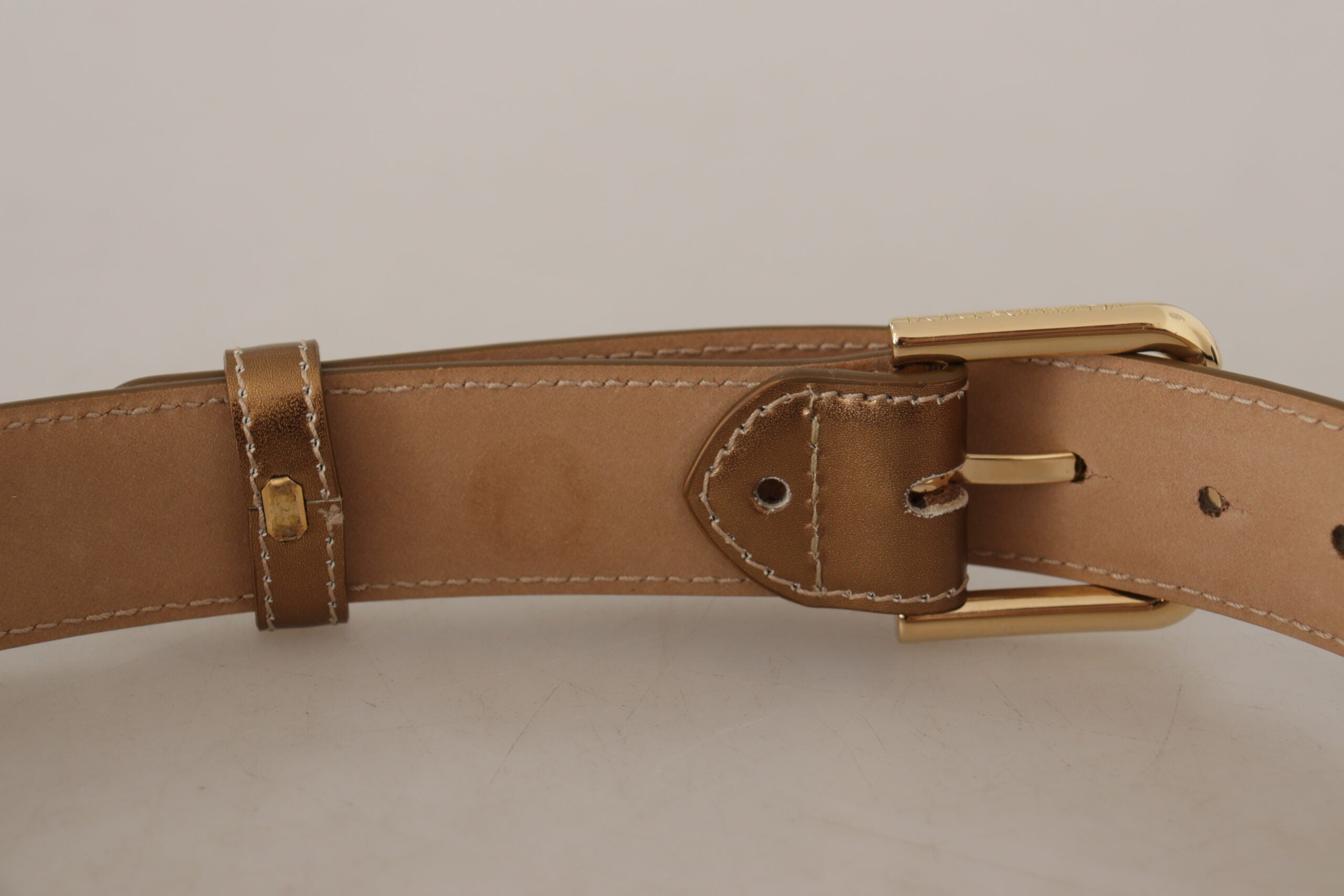 Bronze Calf Leather Gold Logo Waist Buckle Belt - ventzia