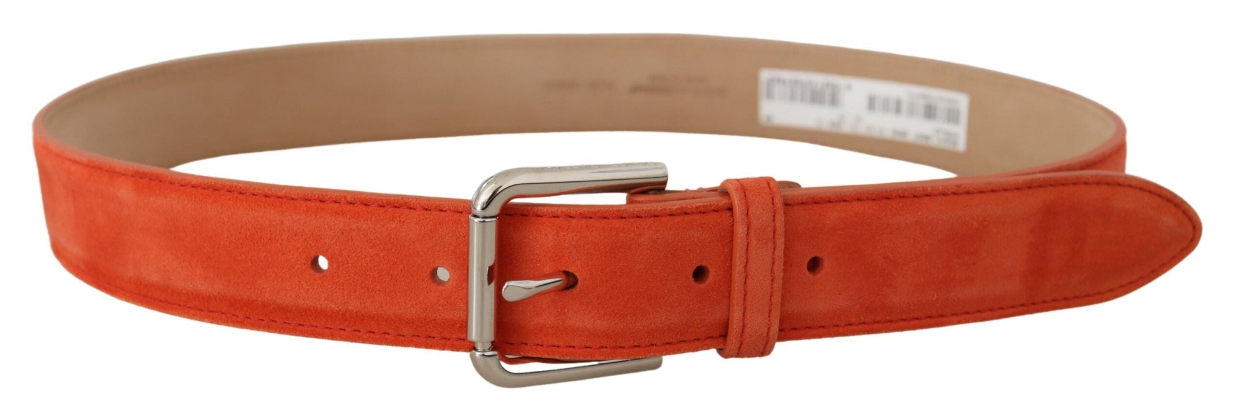 Orange Leather Suede Silver Logo Metal Buckle Belt - ventzia