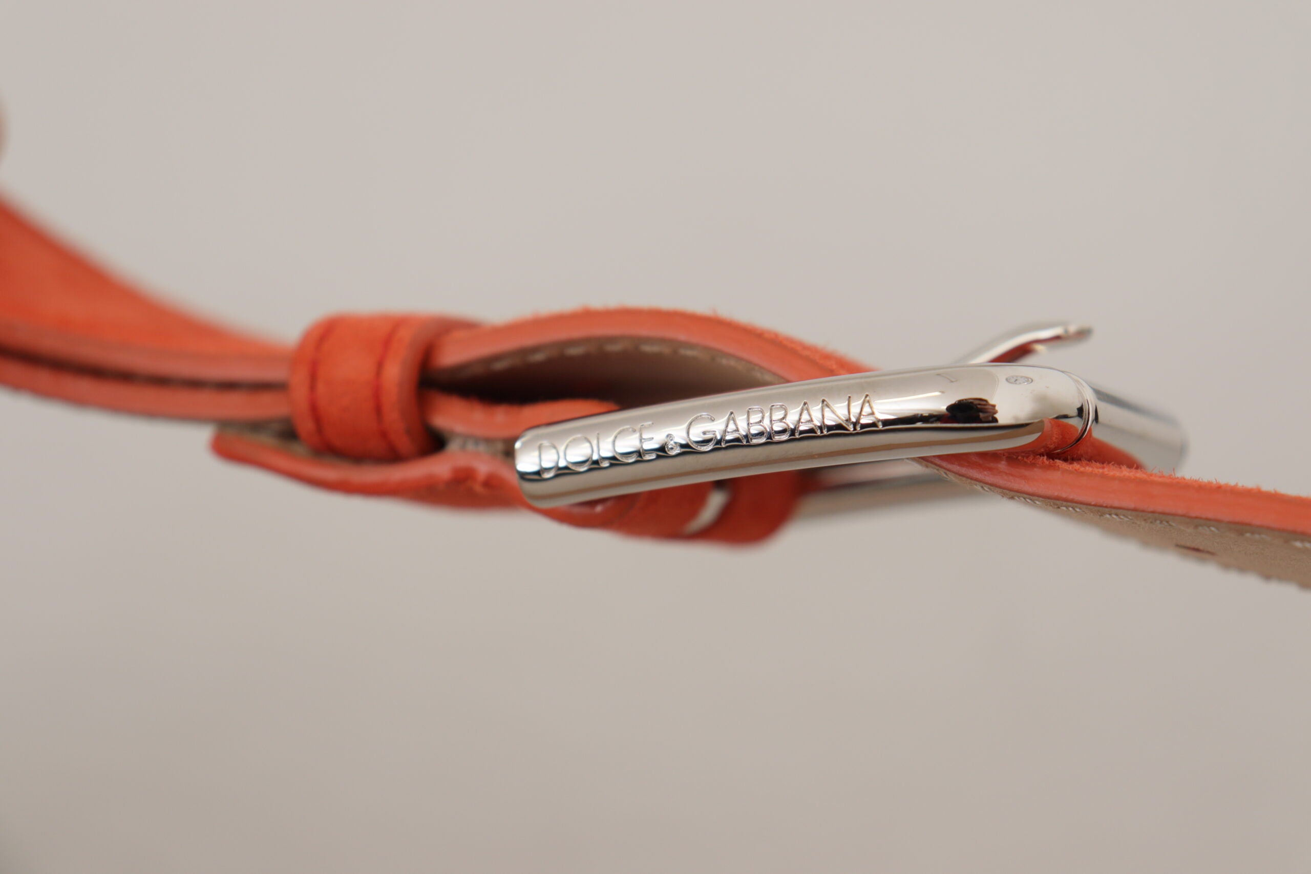 Orange Leather Suede Silver Logo Metal Buckle Belt - ventzia