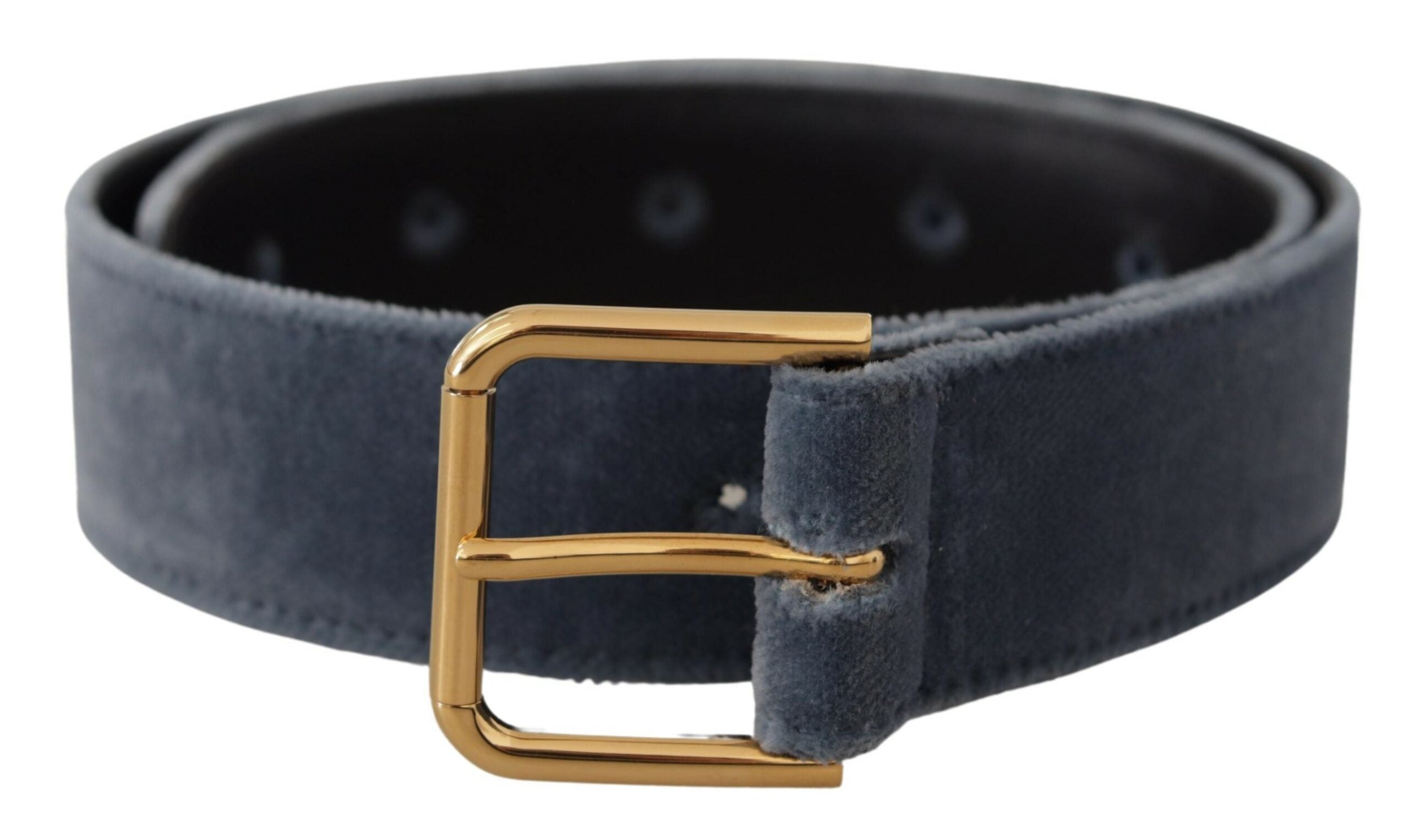 Navy Blue Velvet Gold Metal Logo Waist Buckle Belt - ventzia