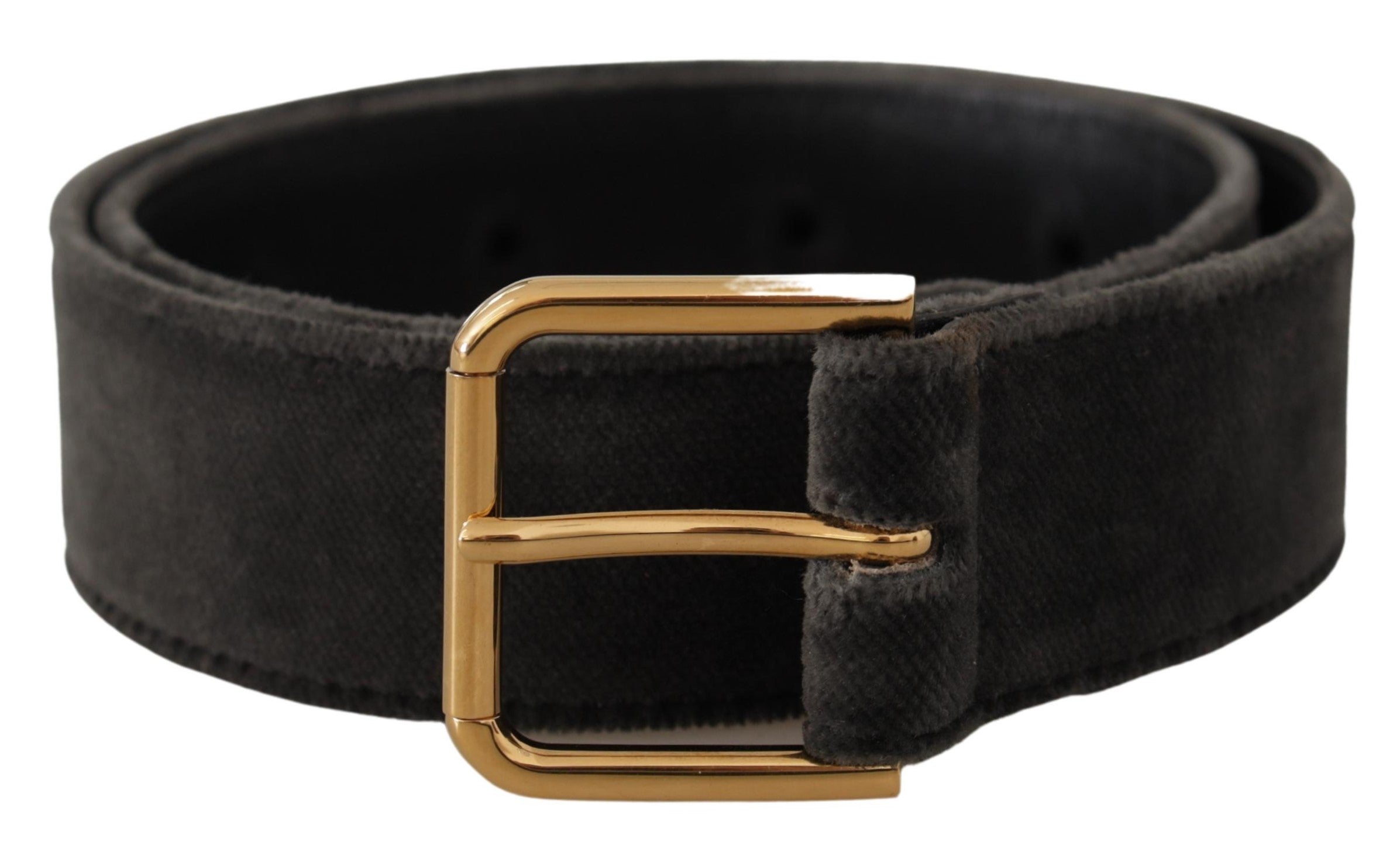 Brown Velvet Gold Tone Logo Metal Waist Buckle Belt - ventzia
