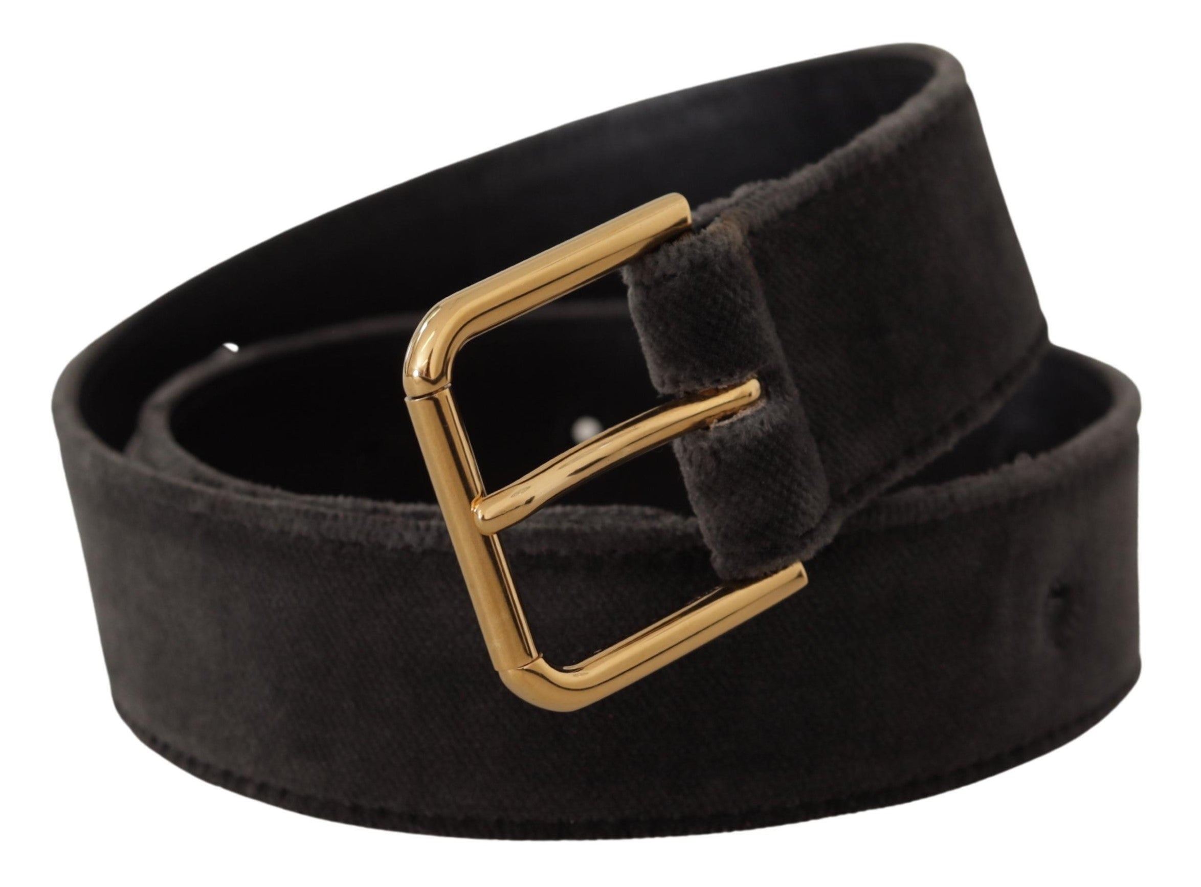 Brown Velvet Gold Tone Logo Metal Waist Buckle Belt - ventzia