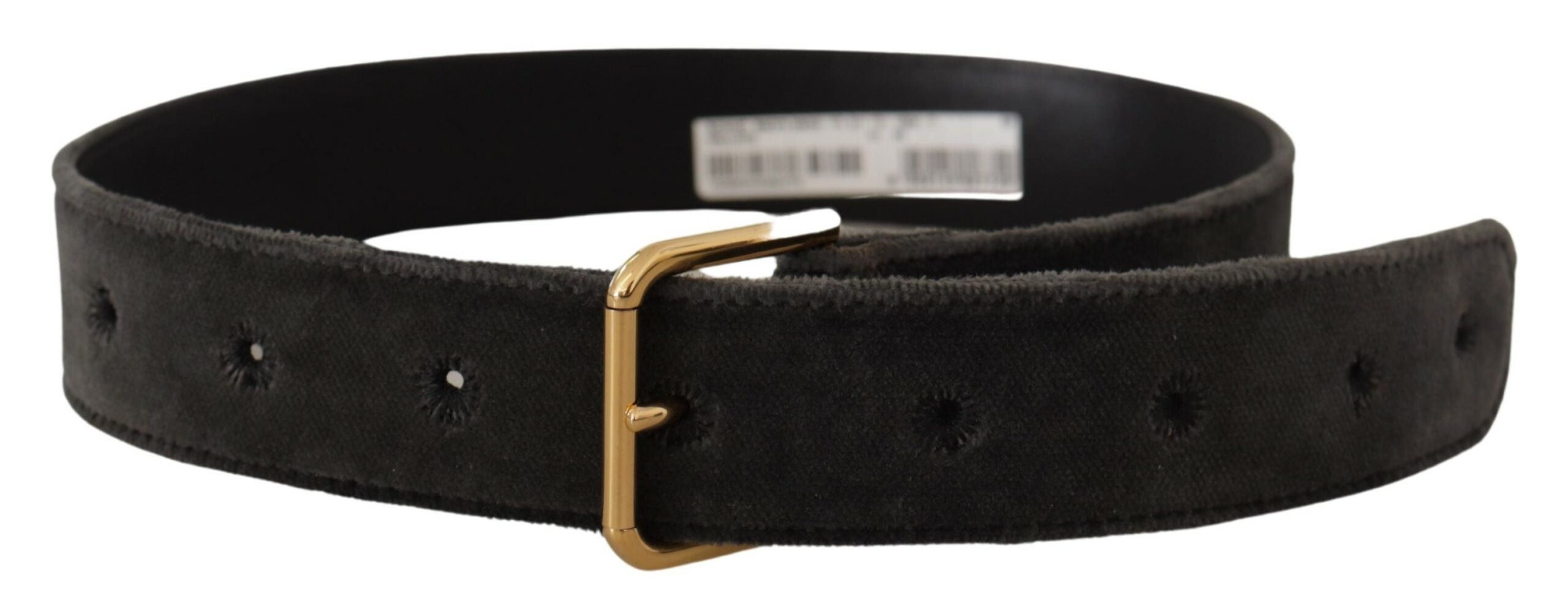 Brown Velvet Gold Tone Logo Metal Waist Buckle Belt - ventzia