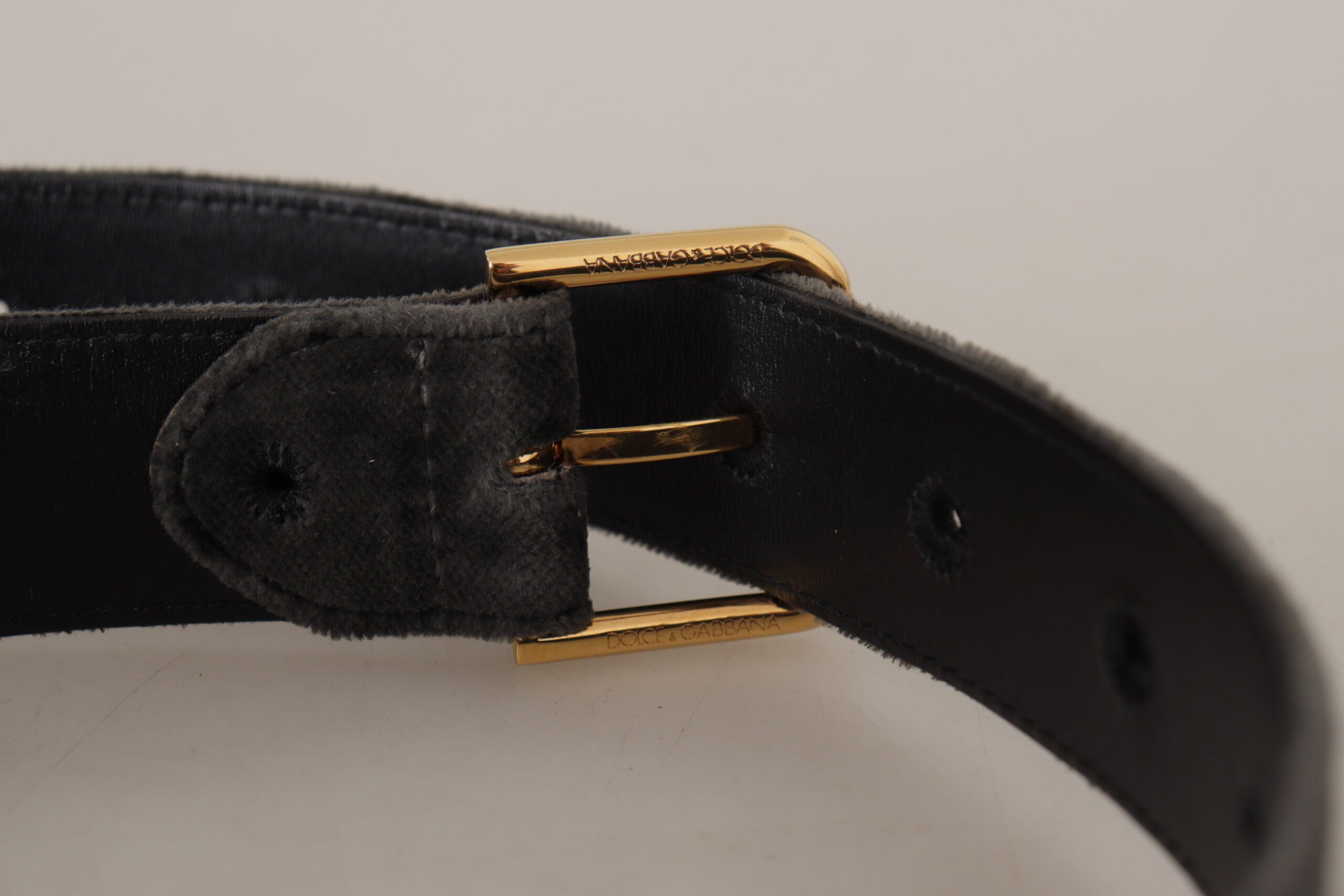 Brown Velvet Gold Tone Logo Metal Waist Buckle Belt - ventzia
