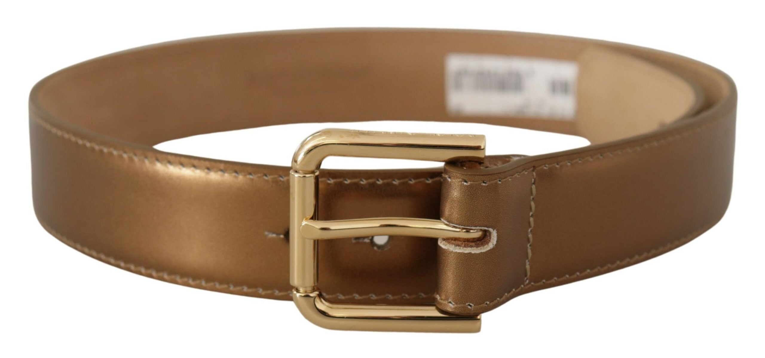 Bronze Leather Gold Logo Engraved Waist Buckle Belt - ventzia