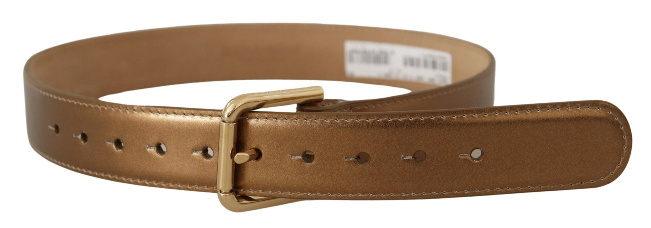 Bronze Leather Gold Logo Engraved Waist Buckle Belt - ventzia