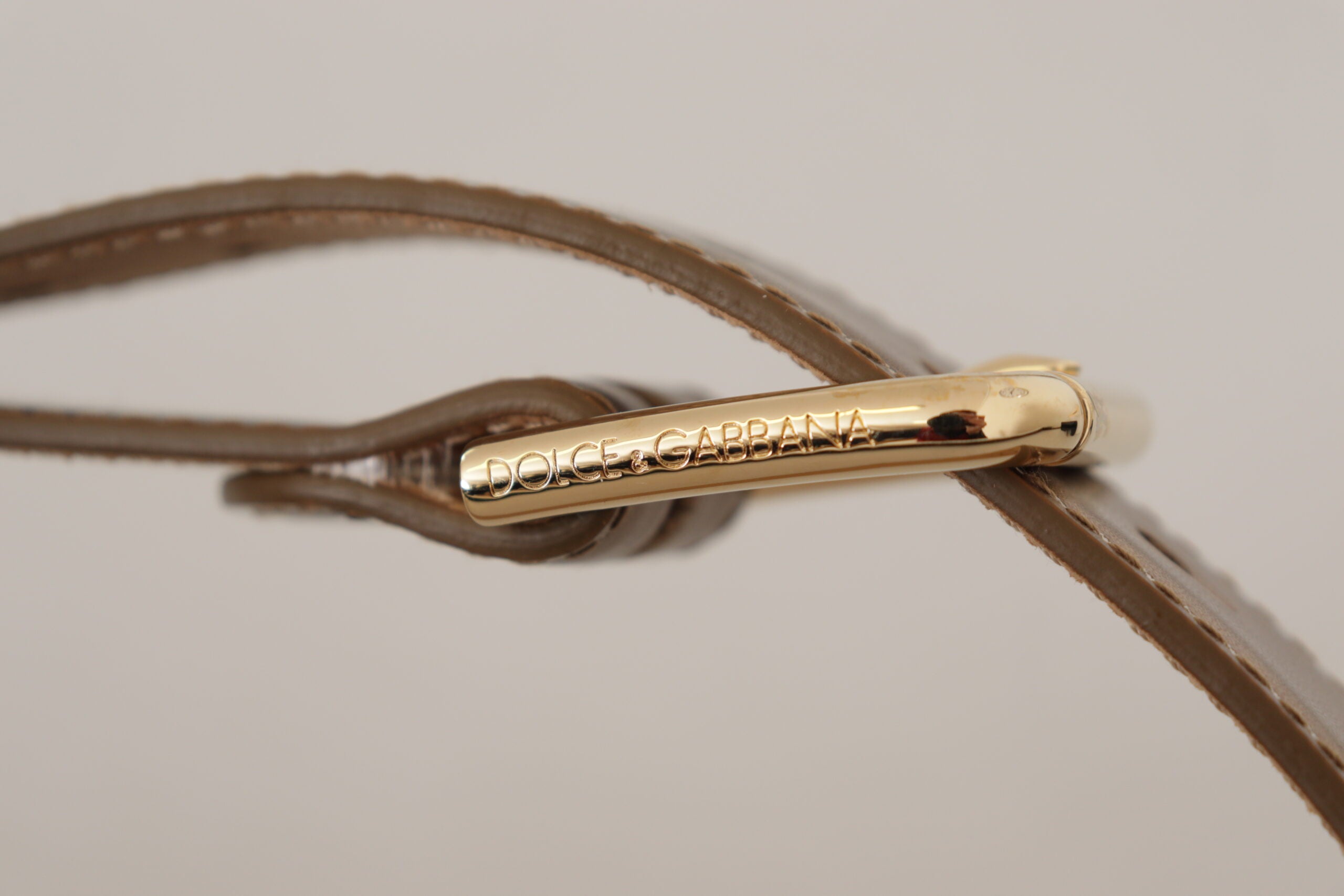 Bronze Leather Gold Logo Engraved Waist Buckle Belt - ventzia