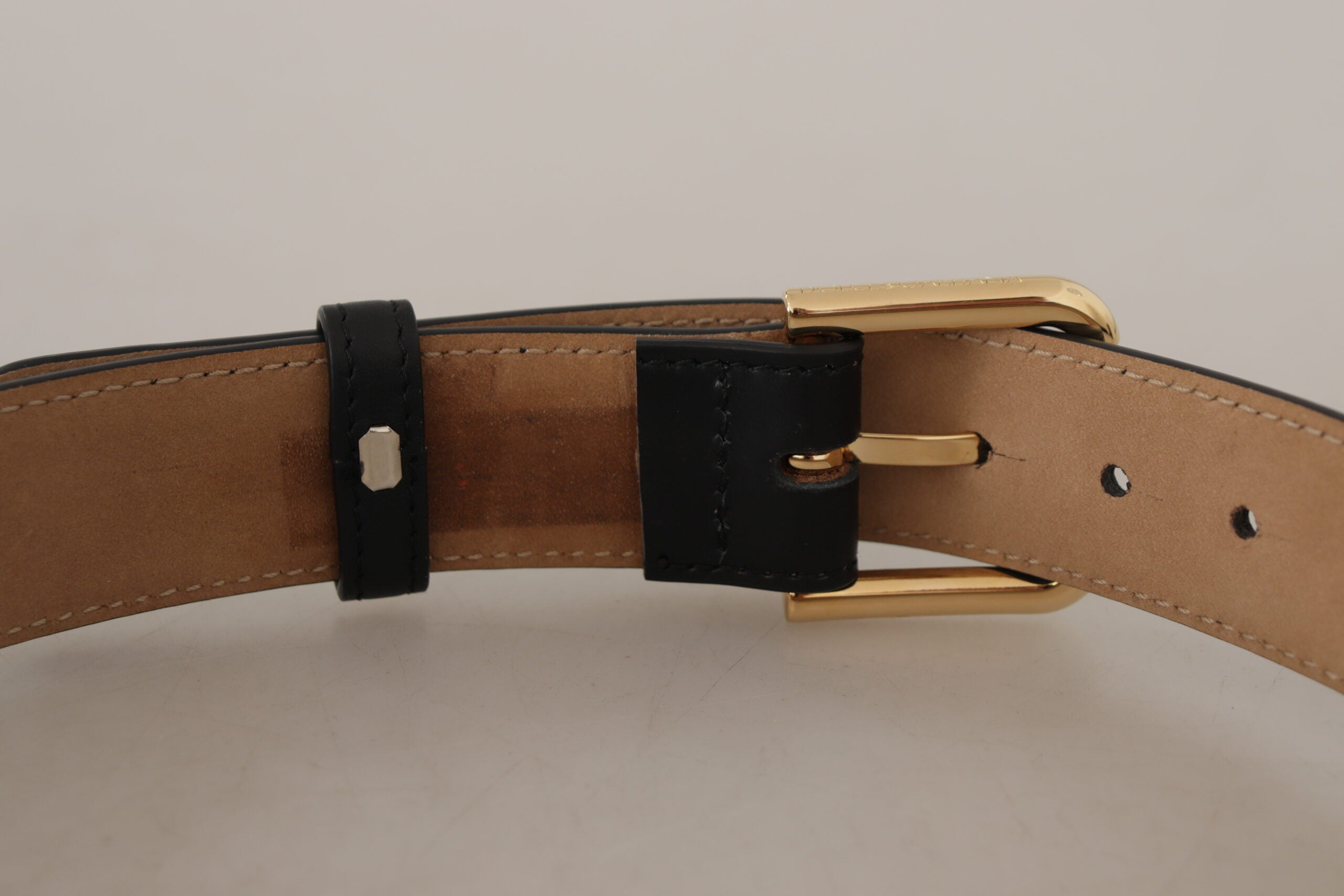 Black Solid Leather Classic Gold Waist Buckle Belt - ventzia
