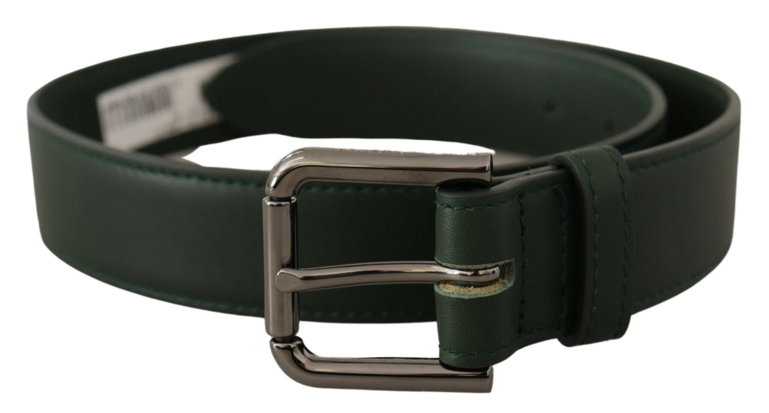 Army Green Leather Logo Metal Waist Buckle Belt - ventzia