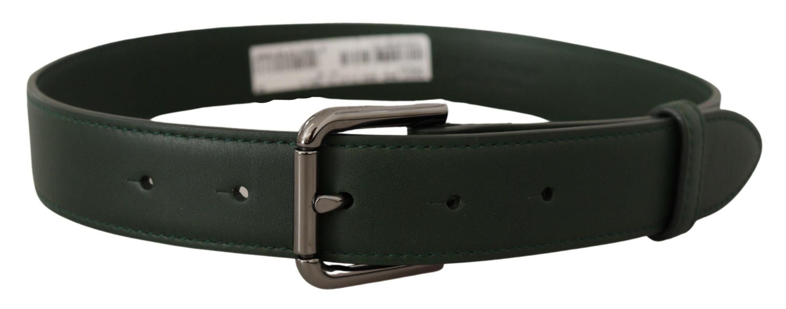 Army Green Leather Logo Metal Waist Buckle Belt - ventzia