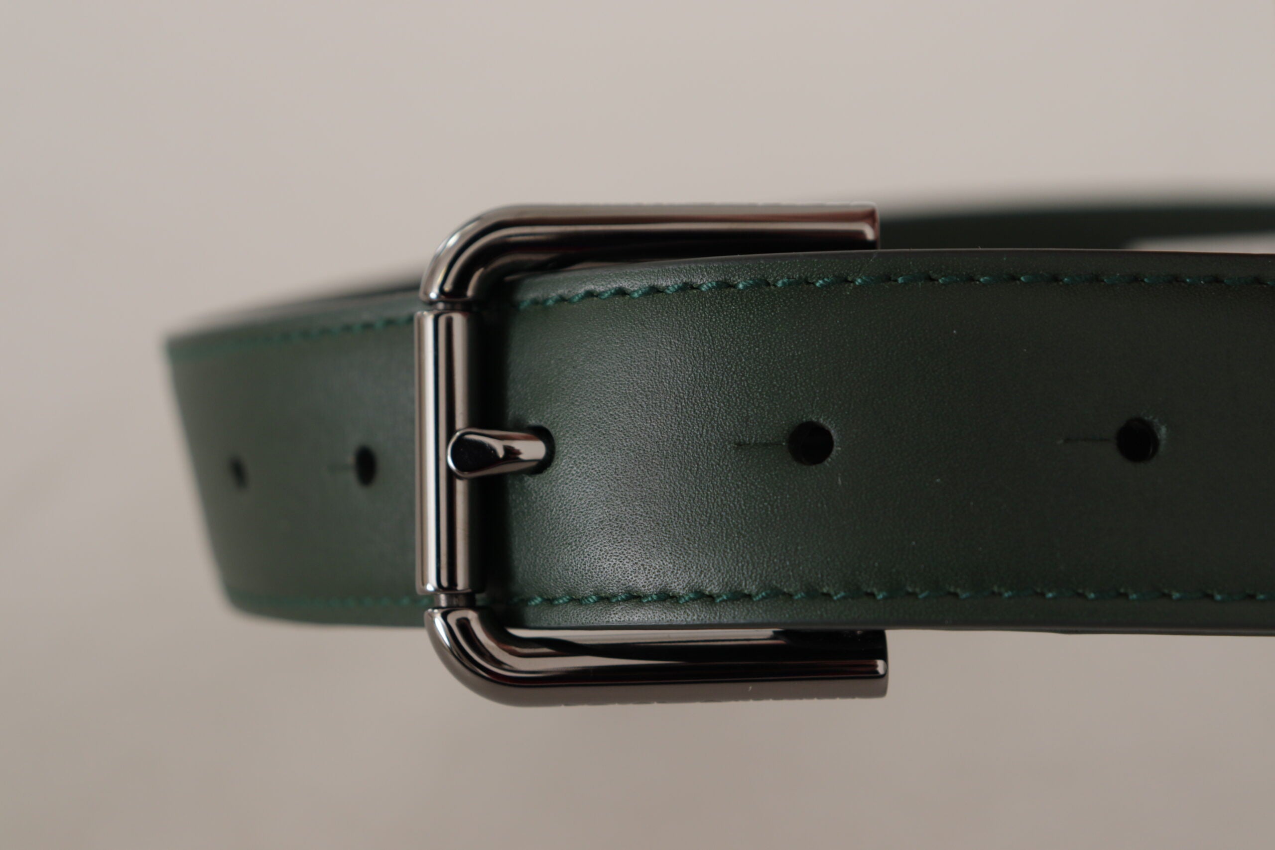Army Green Leather Logo Metal Waist Buckle Belt - ventzia