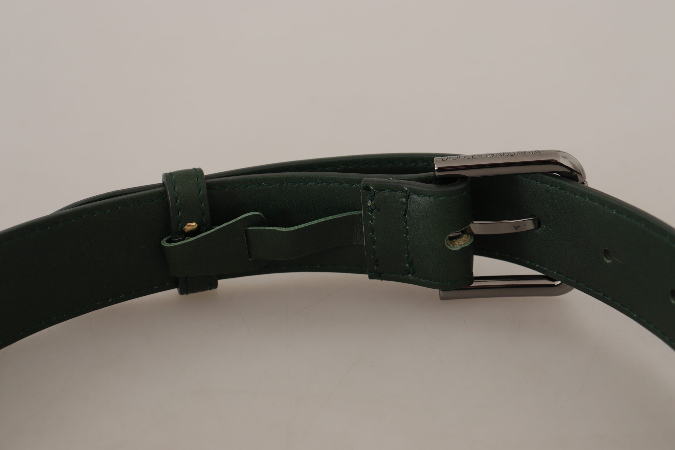 Army Green Leather Logo Metal Waist Buckle Belt - ventzia