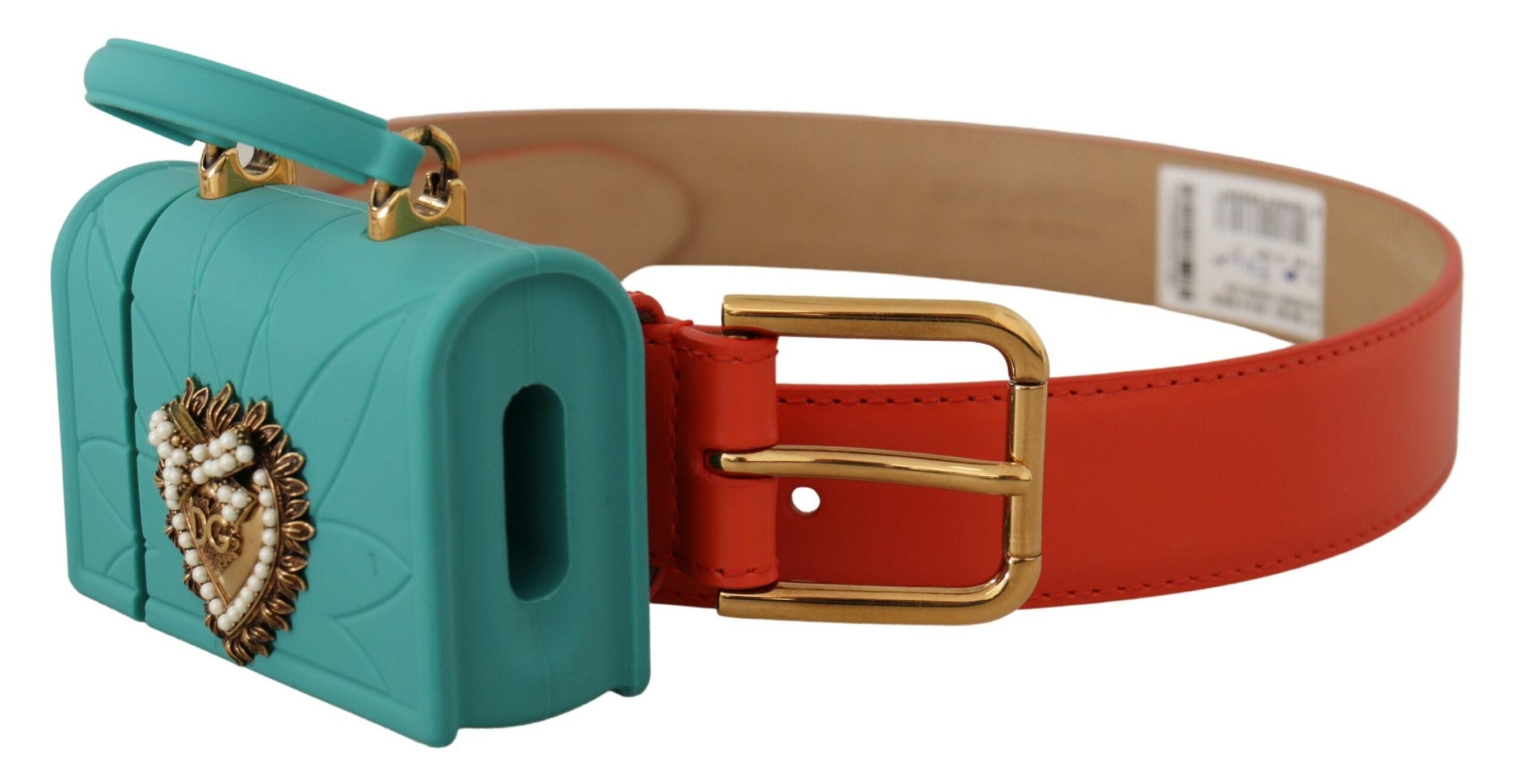 Orange Leather Devotion Heart Micro Bag Headphones Belt - ventzia