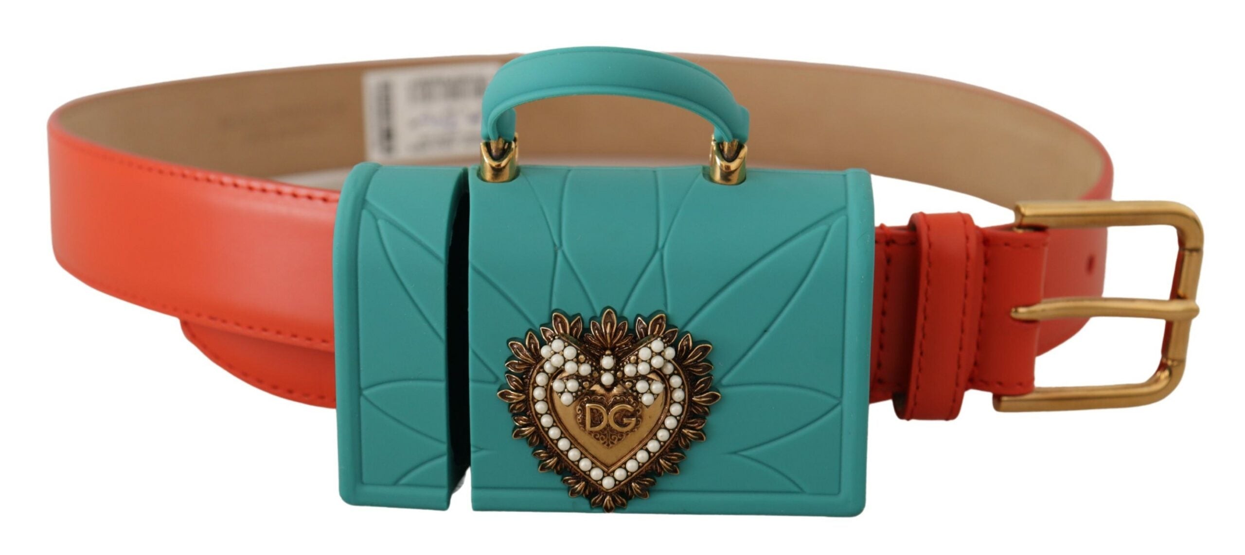 Orange Leather Devotion Heart Micro Bag Headphones Belt - ventzia